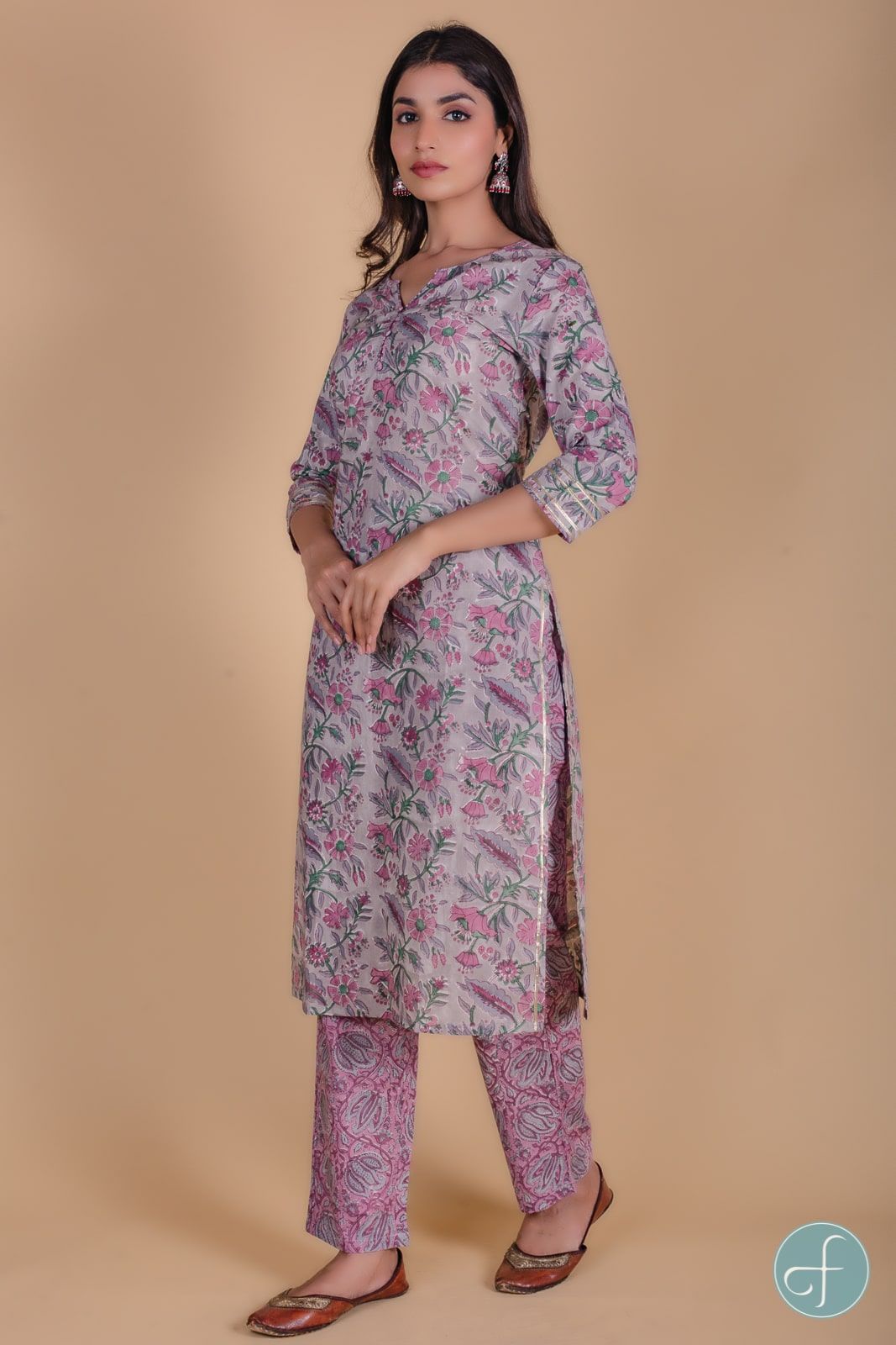 Liliac Floral Block Printed Kurta