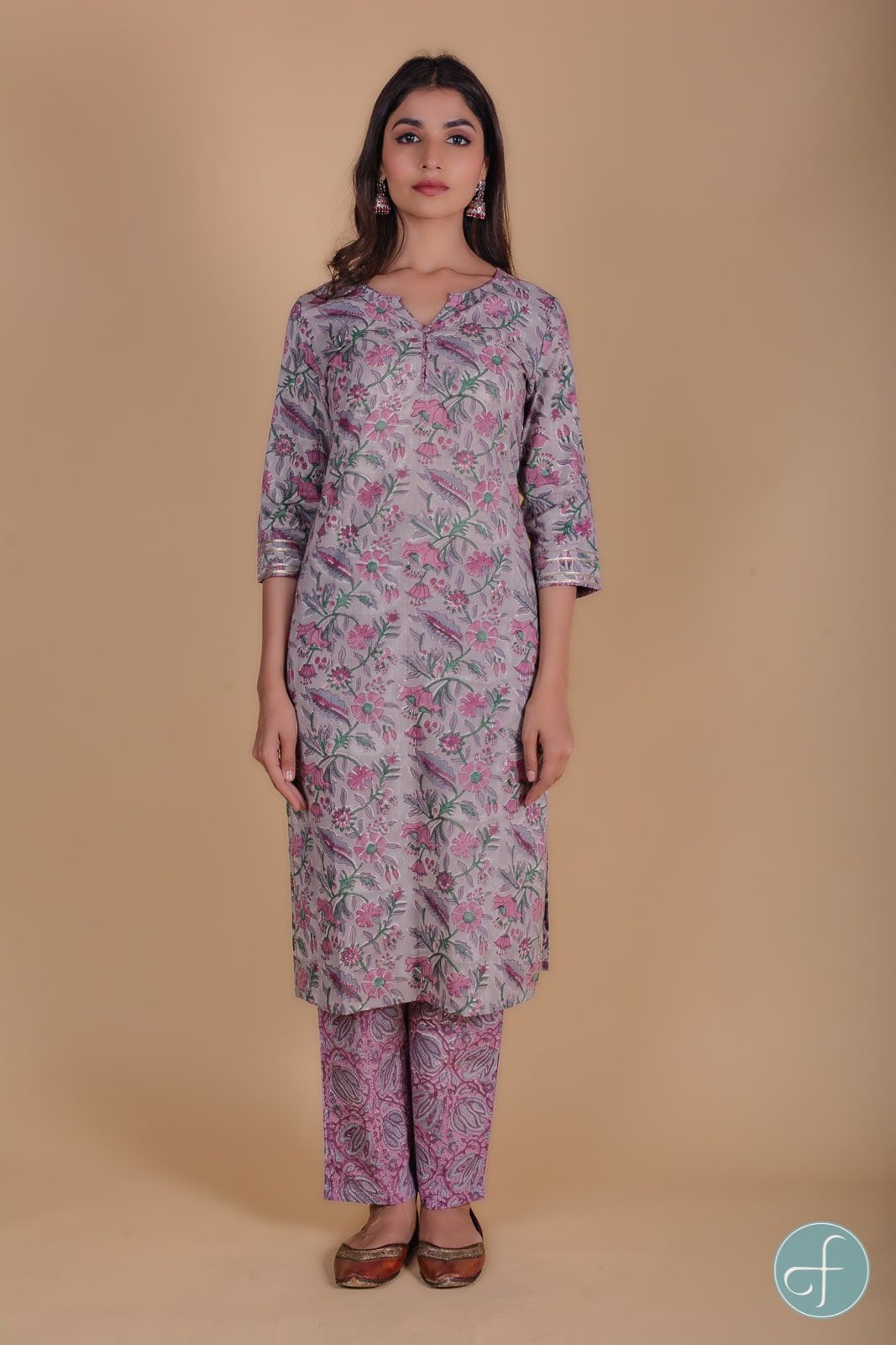 Liliac Floral Block Printed Kurta