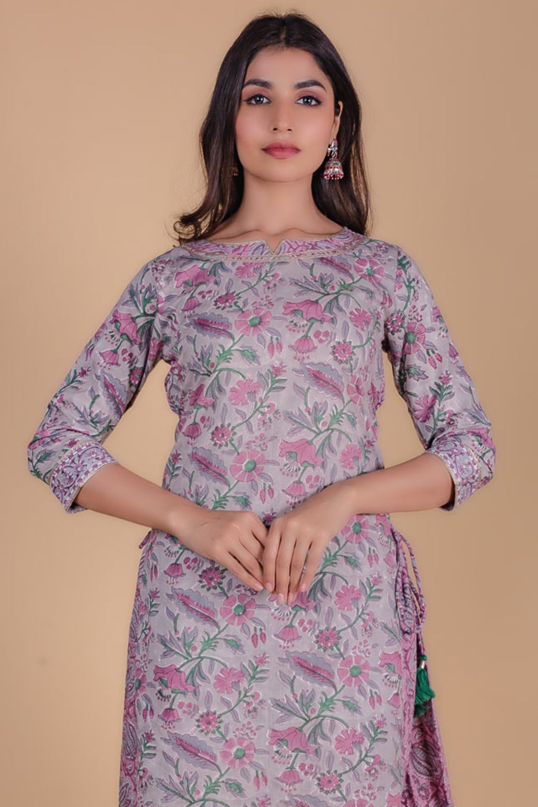 Lavender Floral Block Printed A Line Kurta 