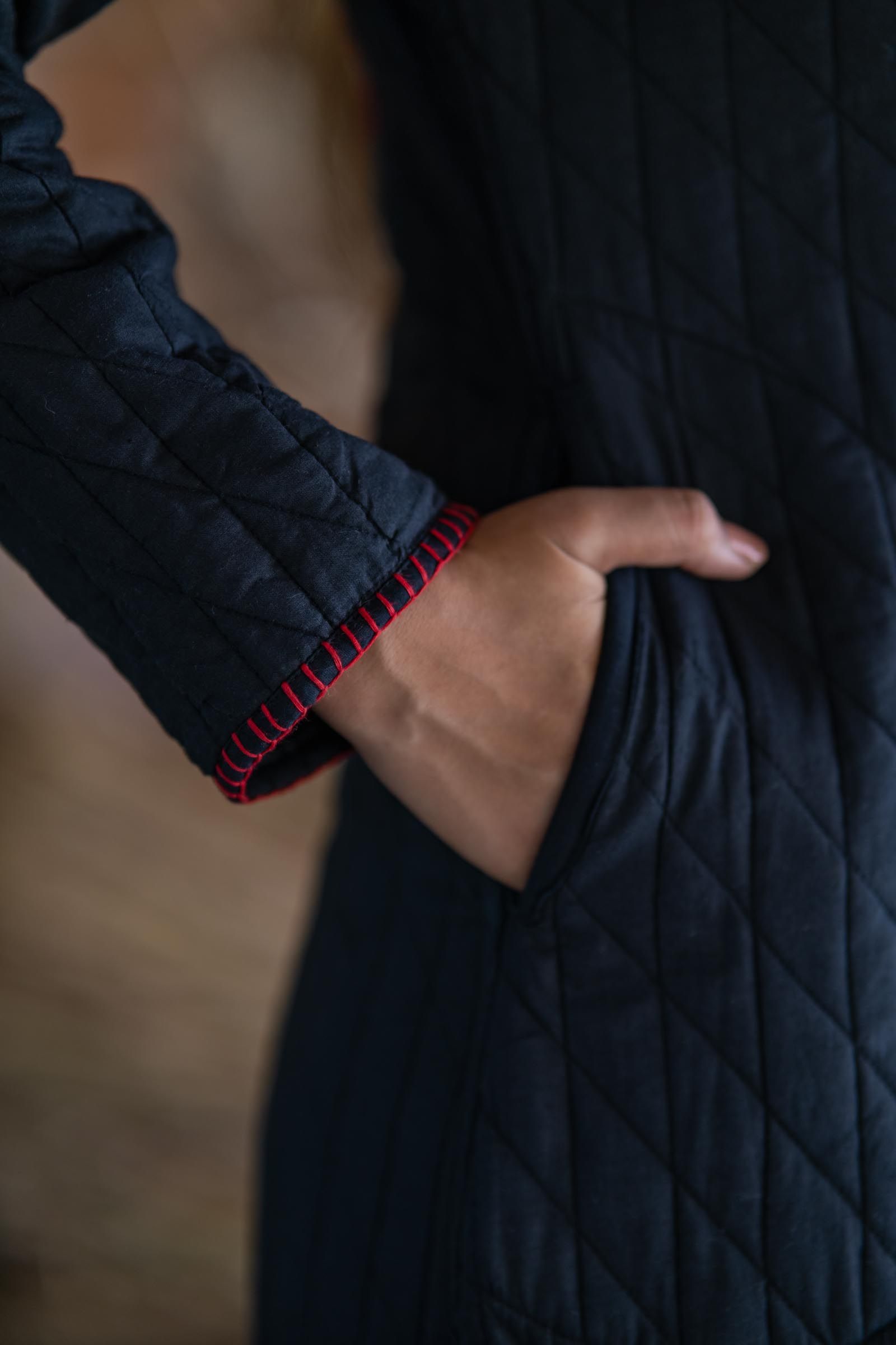 Black Patch Work Quilted Coat