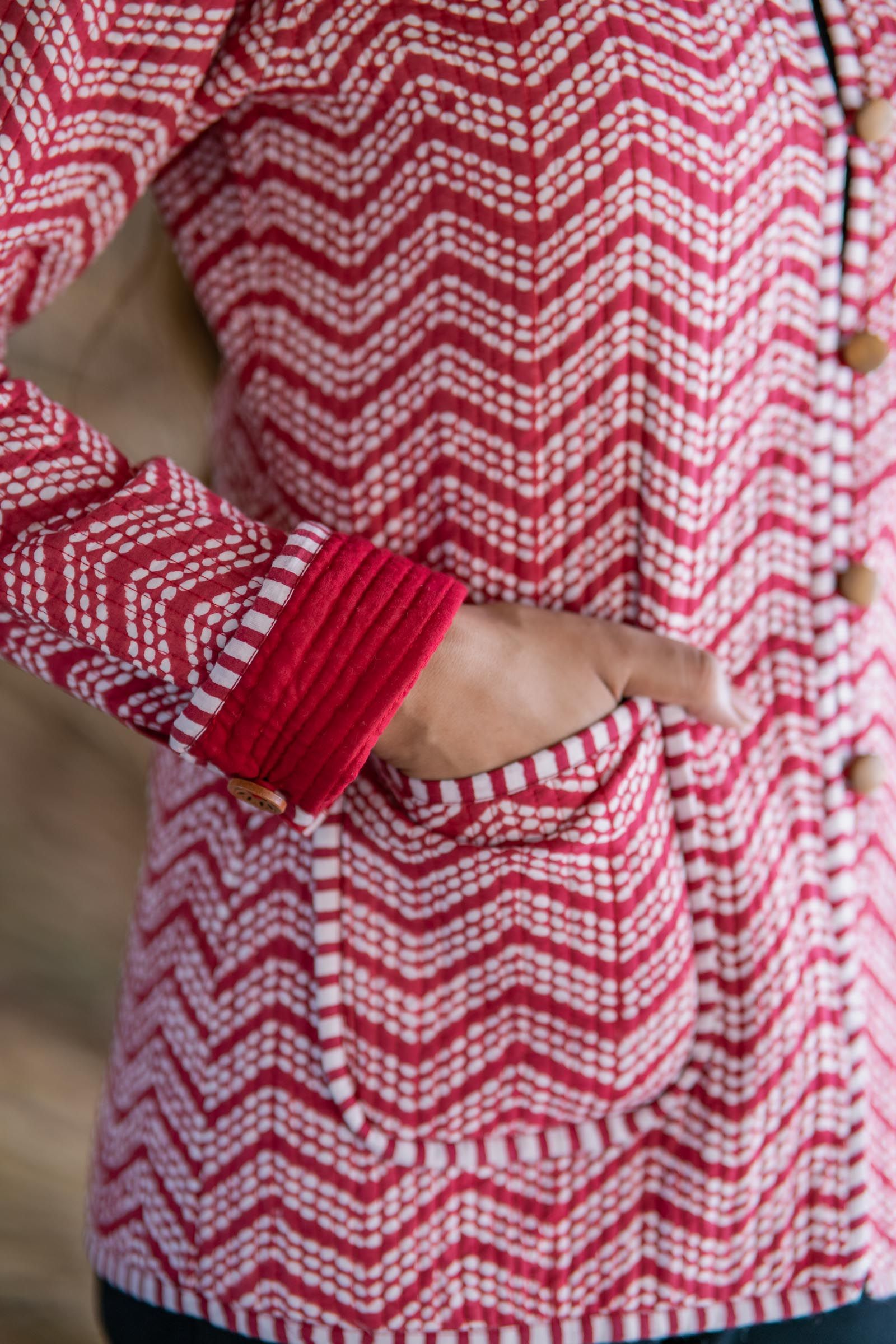 Red White Reversible Quilted Reversible Jacket