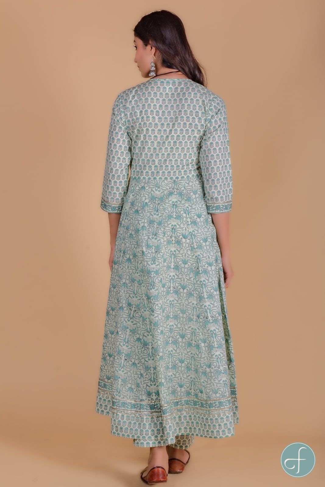 Mint Green Block Printed Anarkali Kurta 