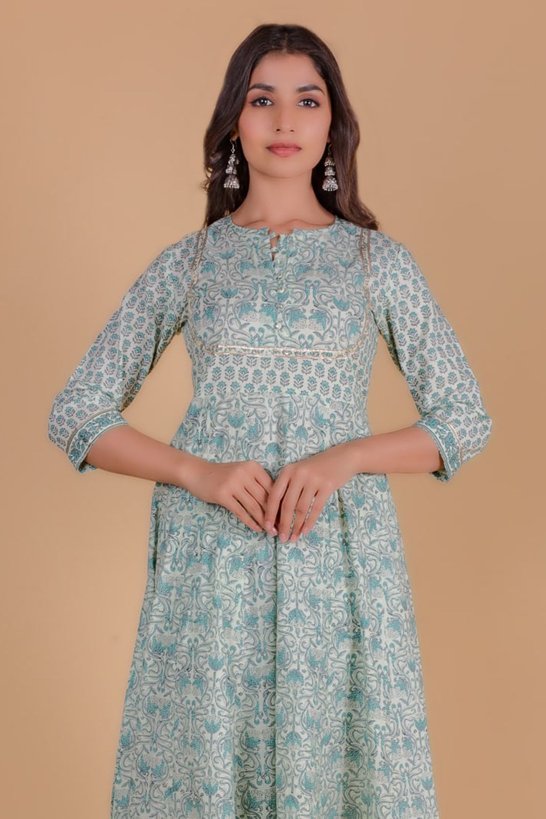 Mint Green Block Printed Anarkali Kurta 