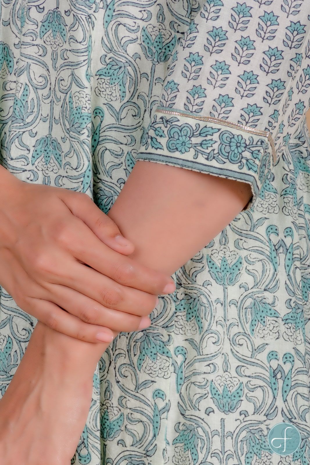 Mint Green Block Printed Anarkali Kurta 