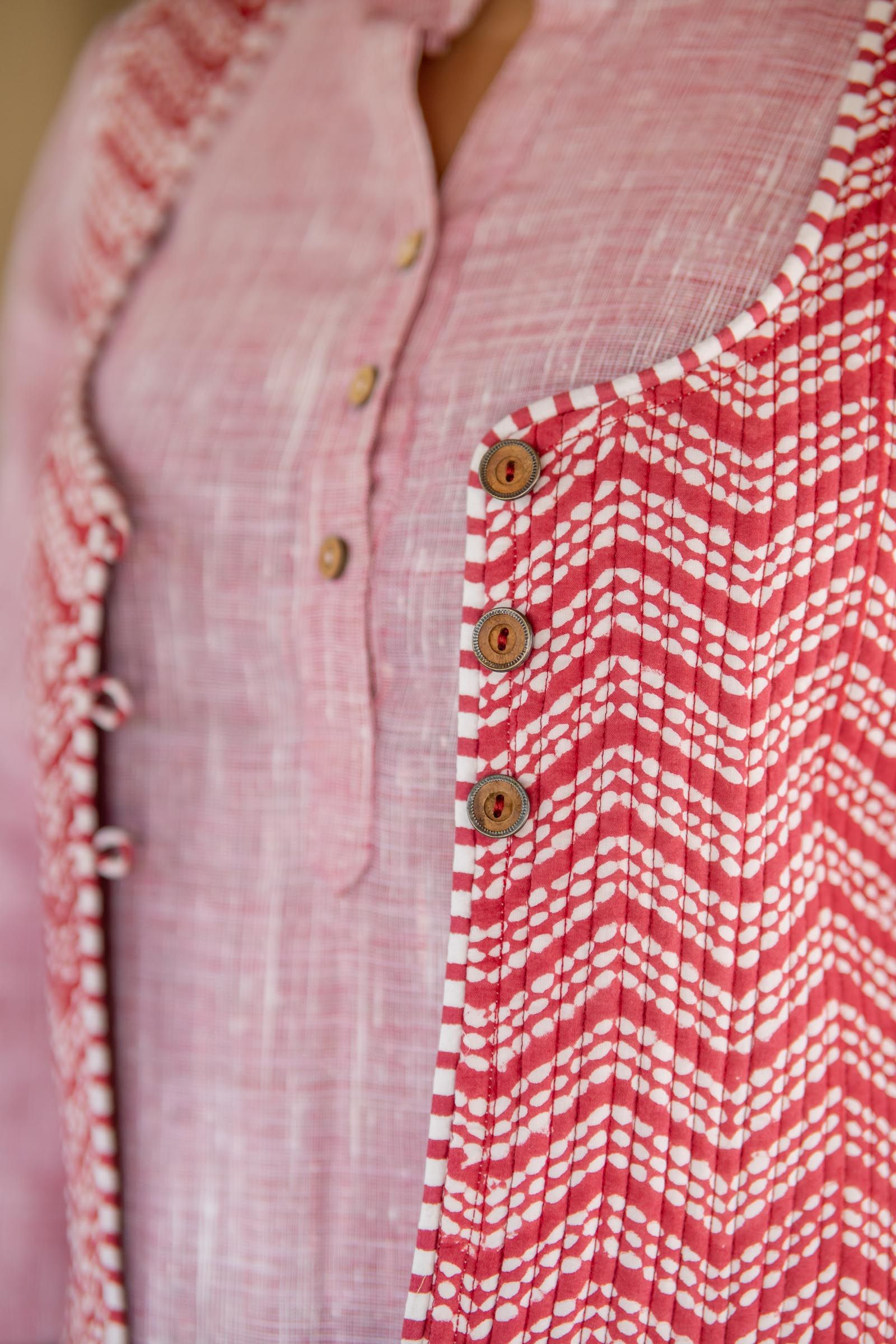 Red Block Printed Reversible Sleeveless Jacket