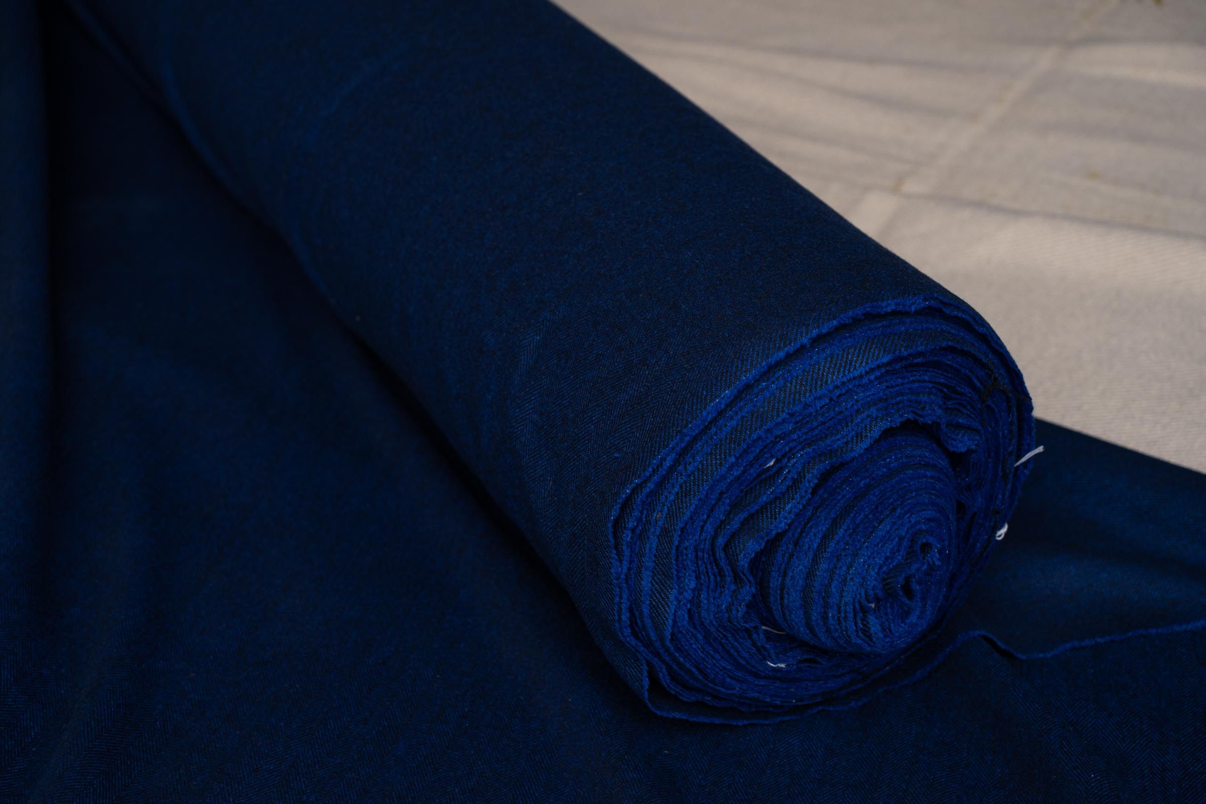 Cobalt Blue Herring Bone Tweed Wool Fabric