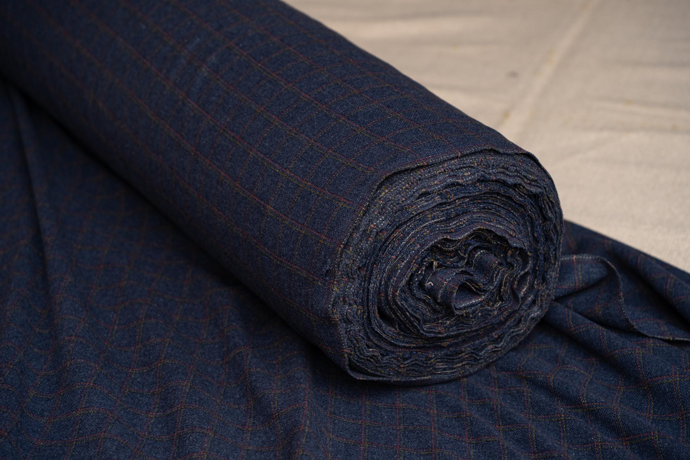 Bluish Checks Tweed Wool Fabric