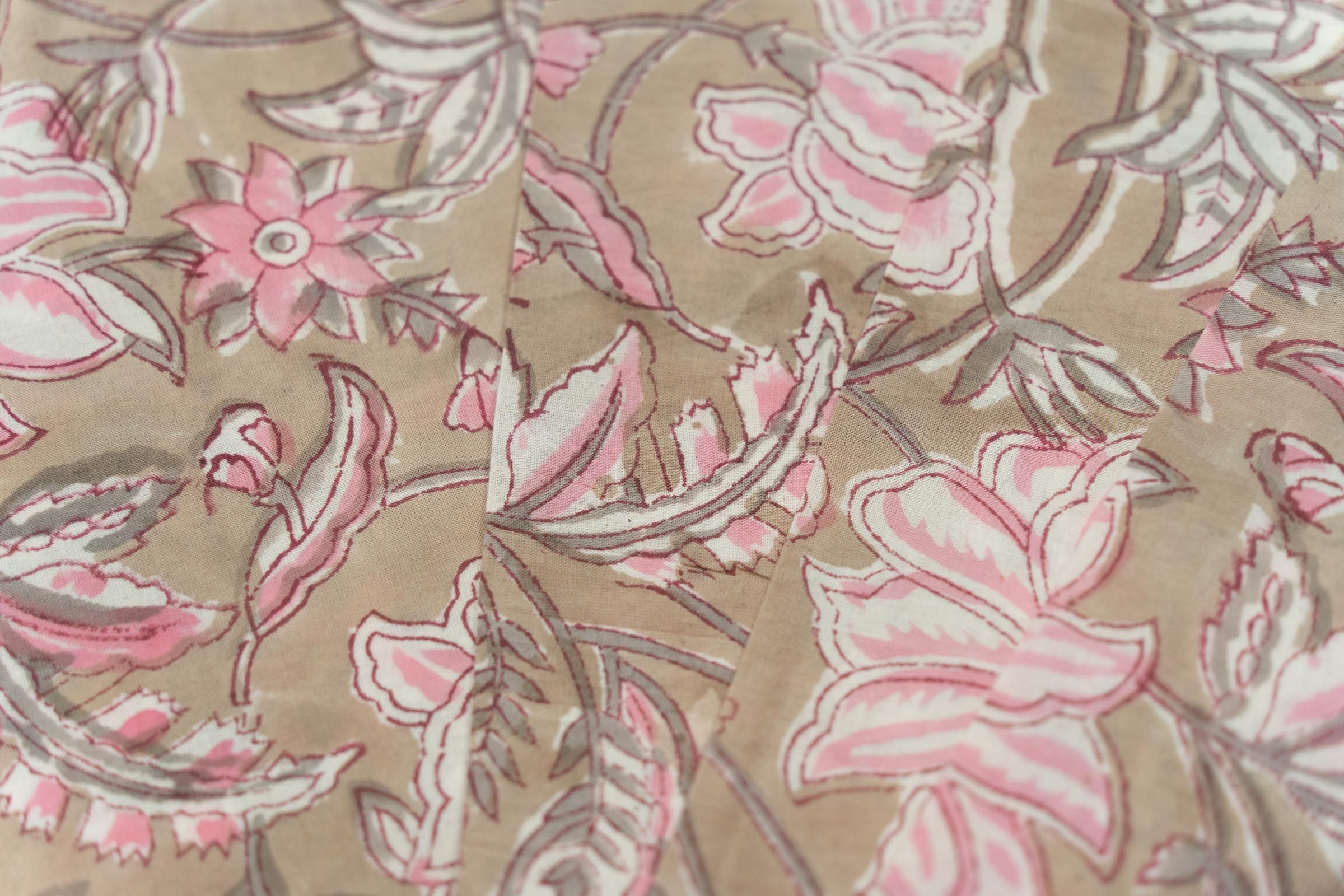 Pink Floral Block Printed Fabric