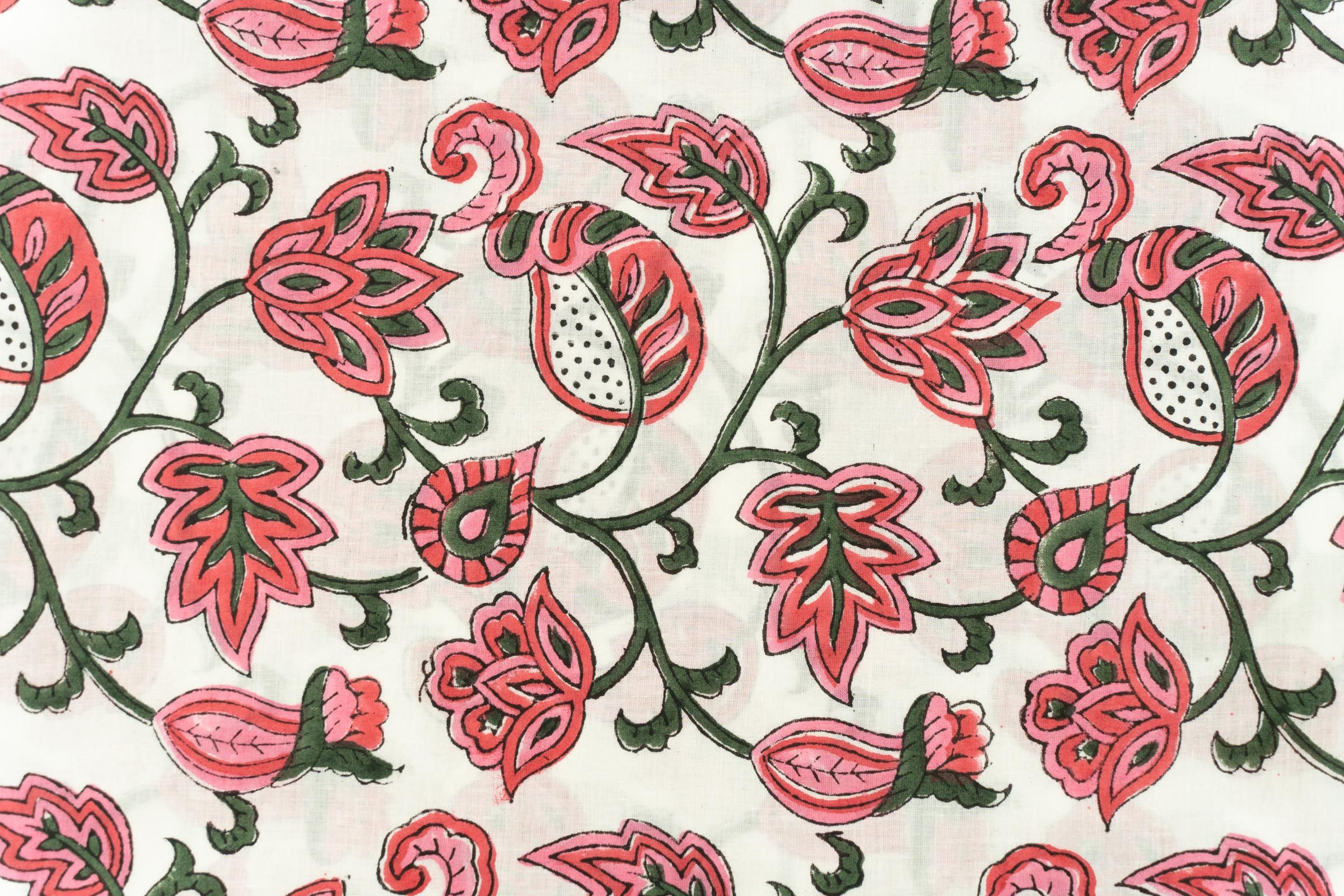 Pink Floral Block Printed Fabric