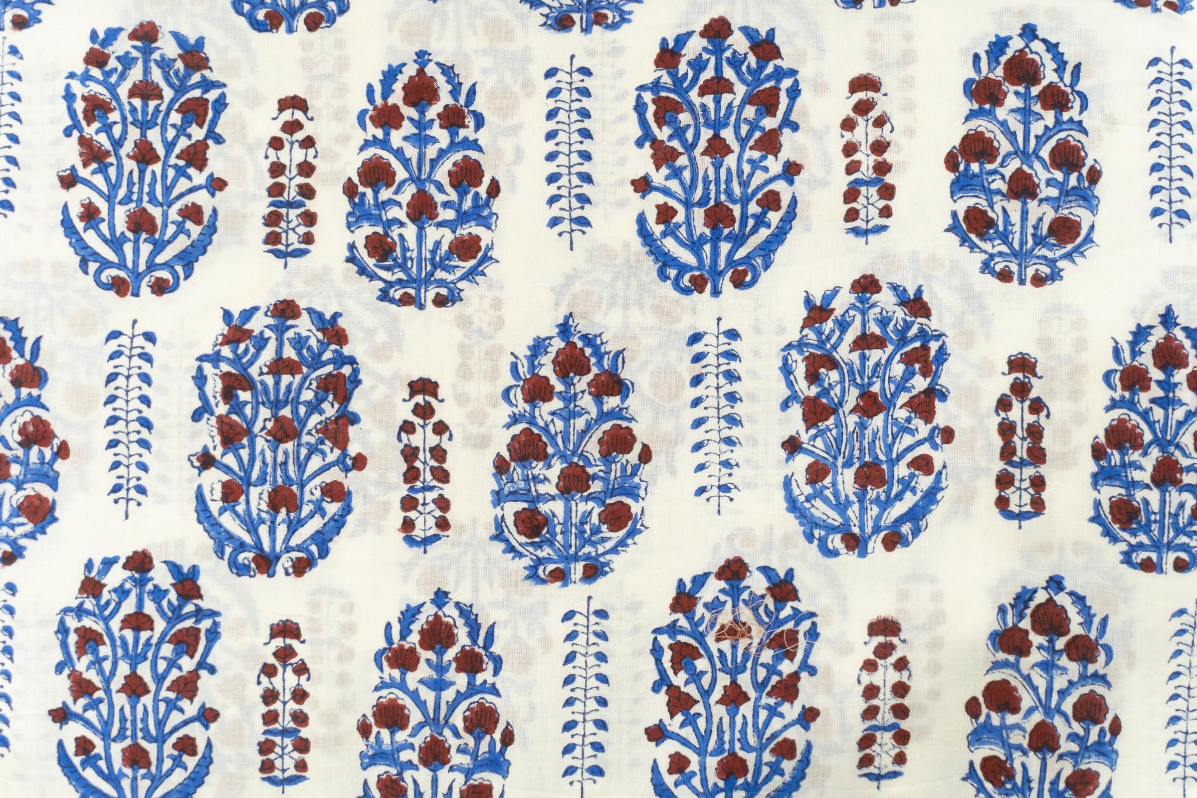 Blue Floral Hand Block Printed Fabric