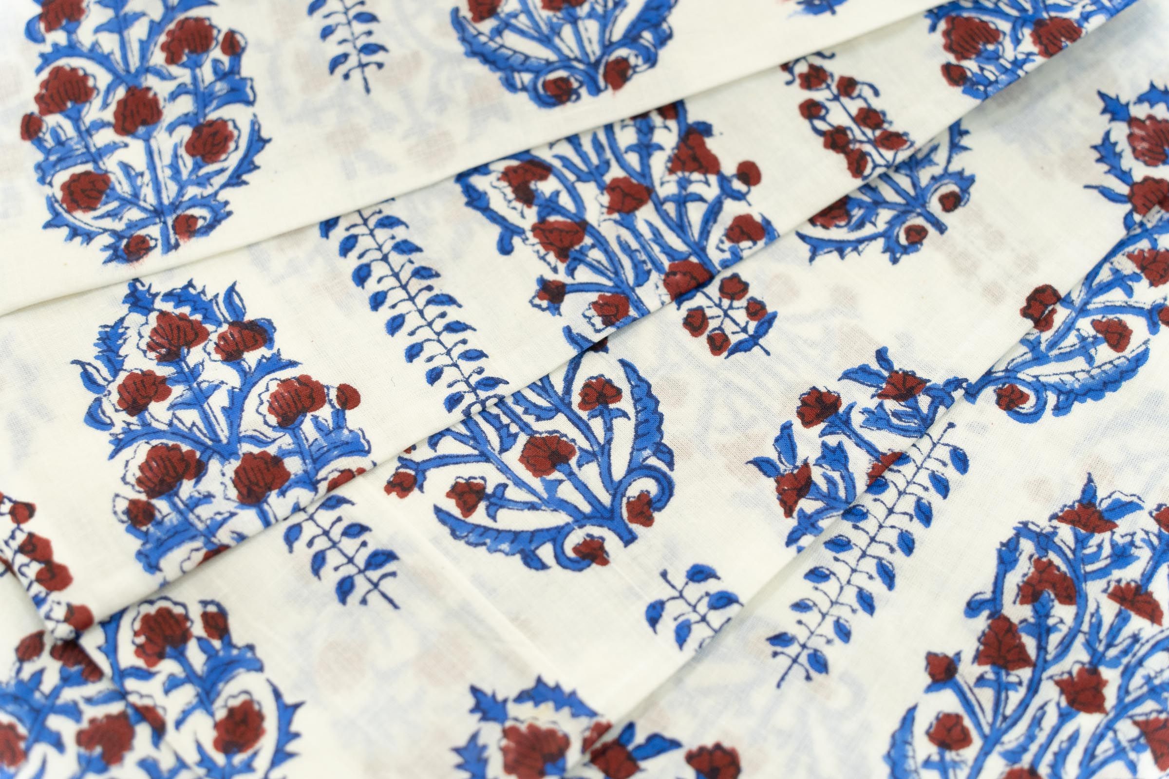 Blue Floral Hand Block Printed Fabric