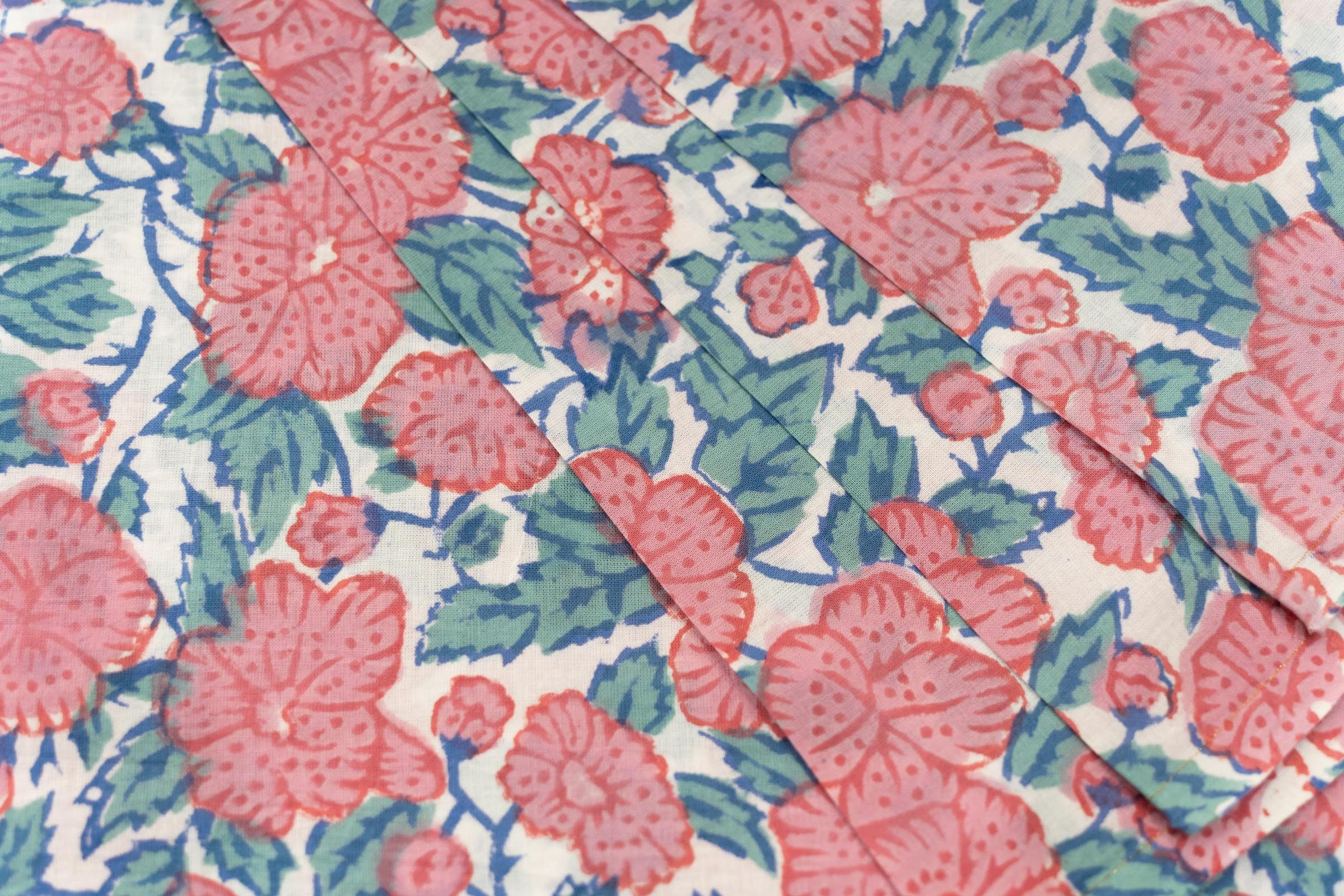 Pink Floral Hand Block Printed Fabric