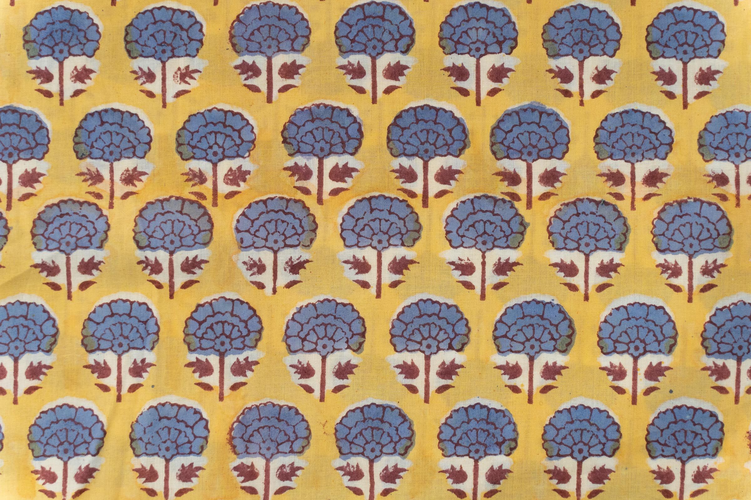 Yellow Hand Block Printed Cotton Fabric