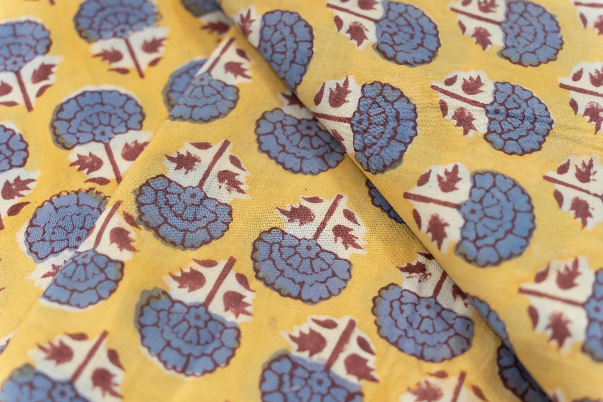 Yellow Hand Block Printed Cotton Fabric