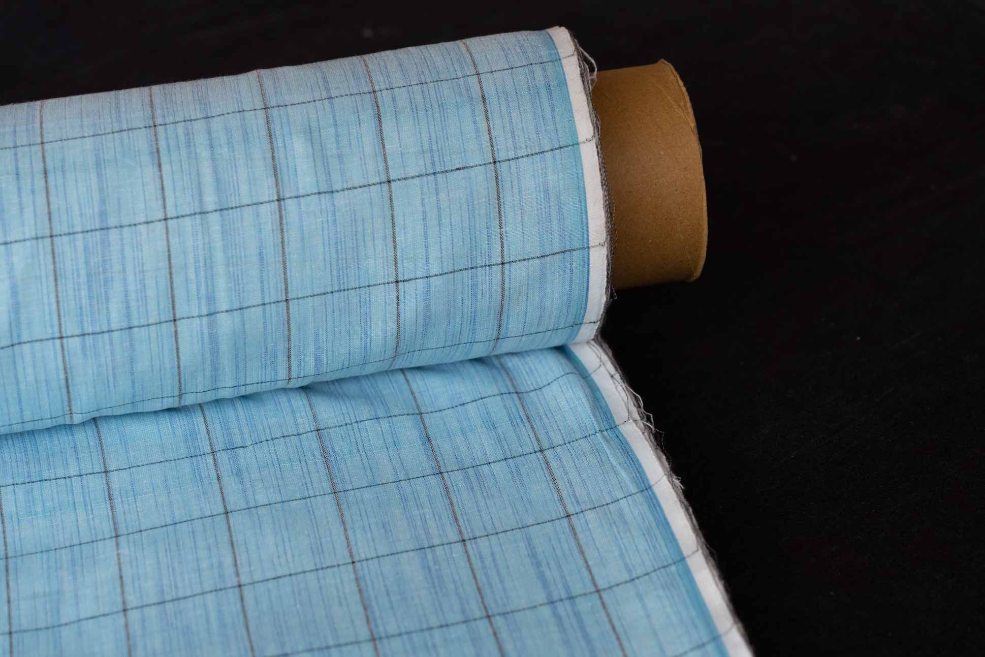 Blue Checks Khari Cotton Blend Fabric