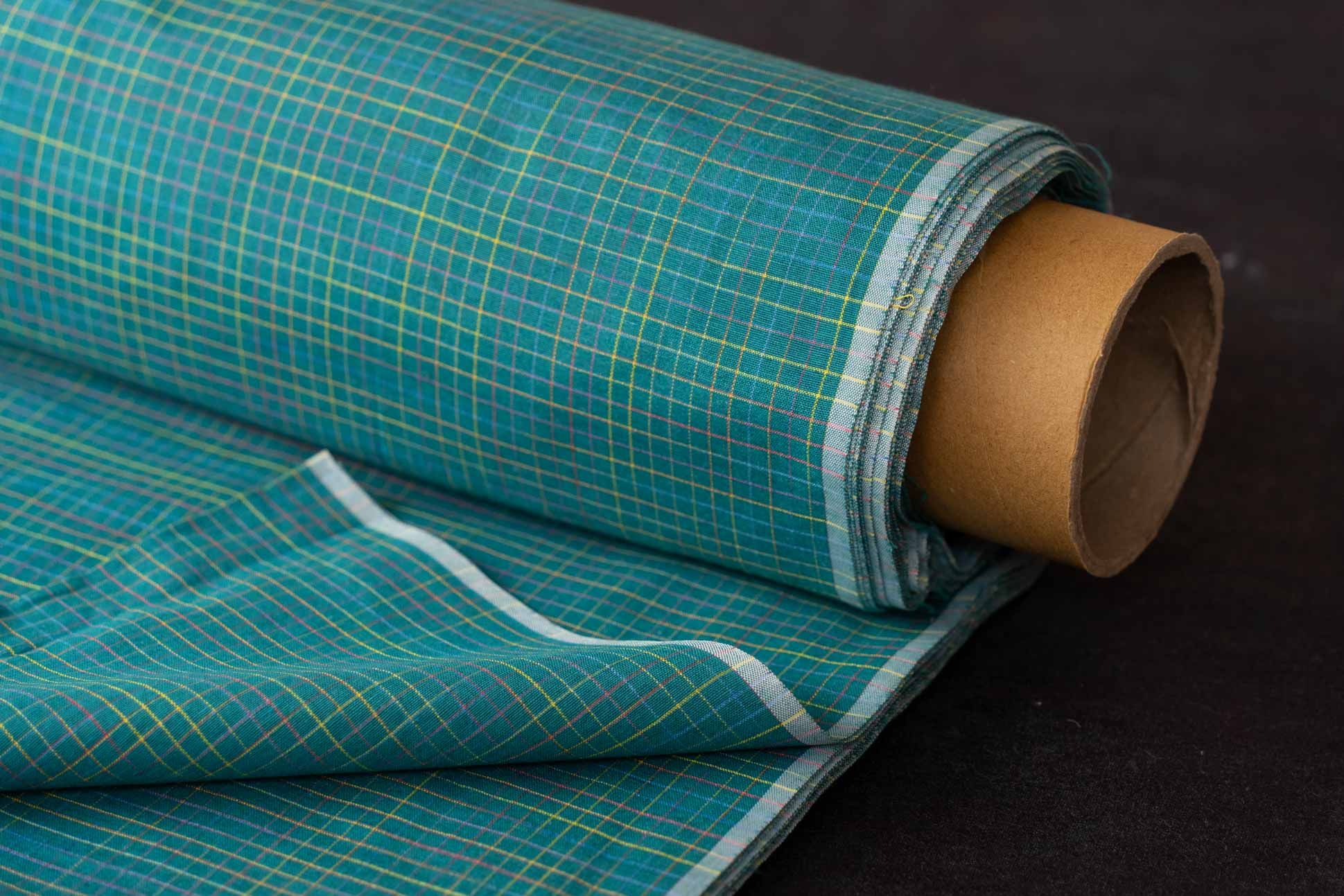 Green Checks Khari Cotton Blend Fabric