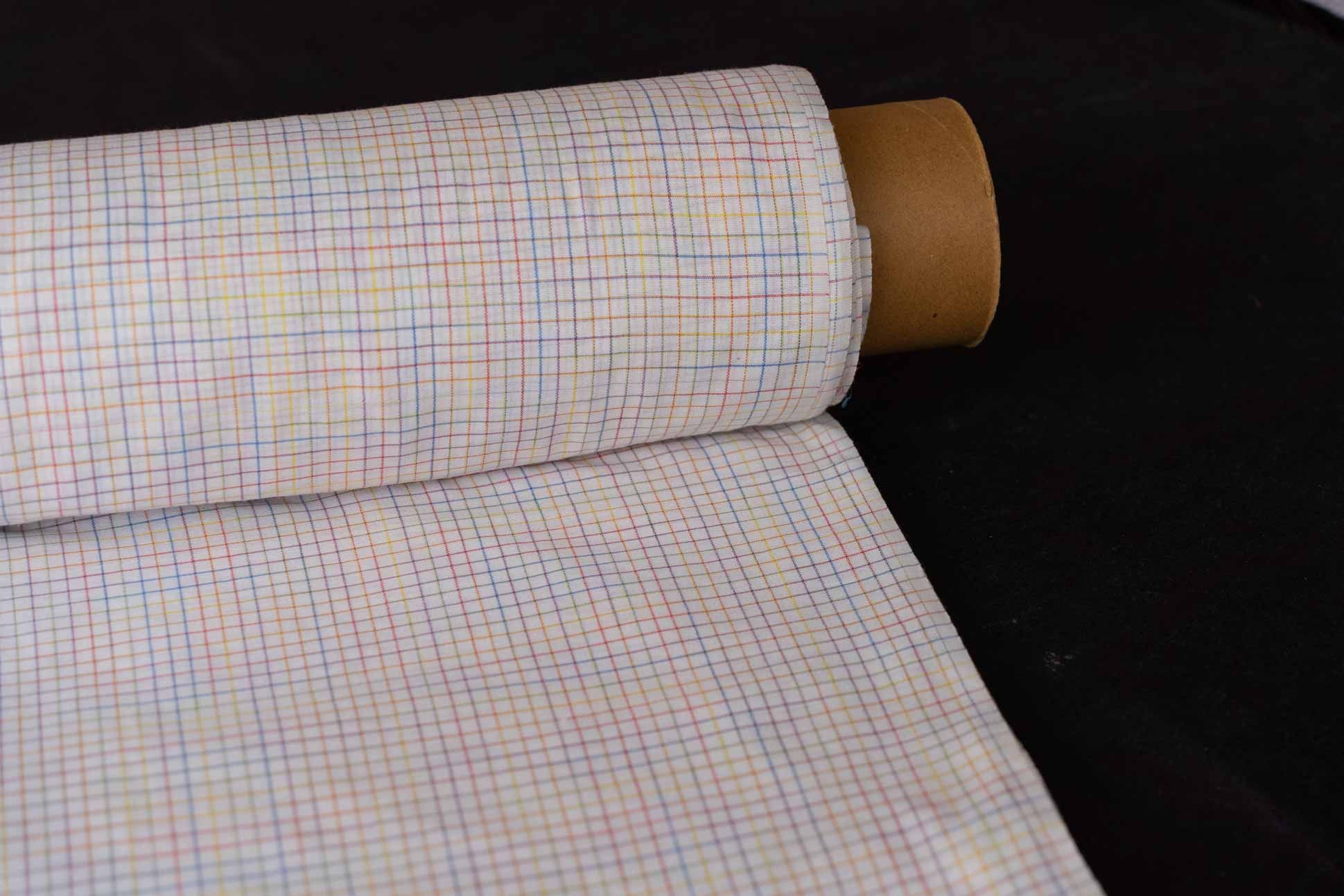 White Checks Khari Cotton Blend Fabric