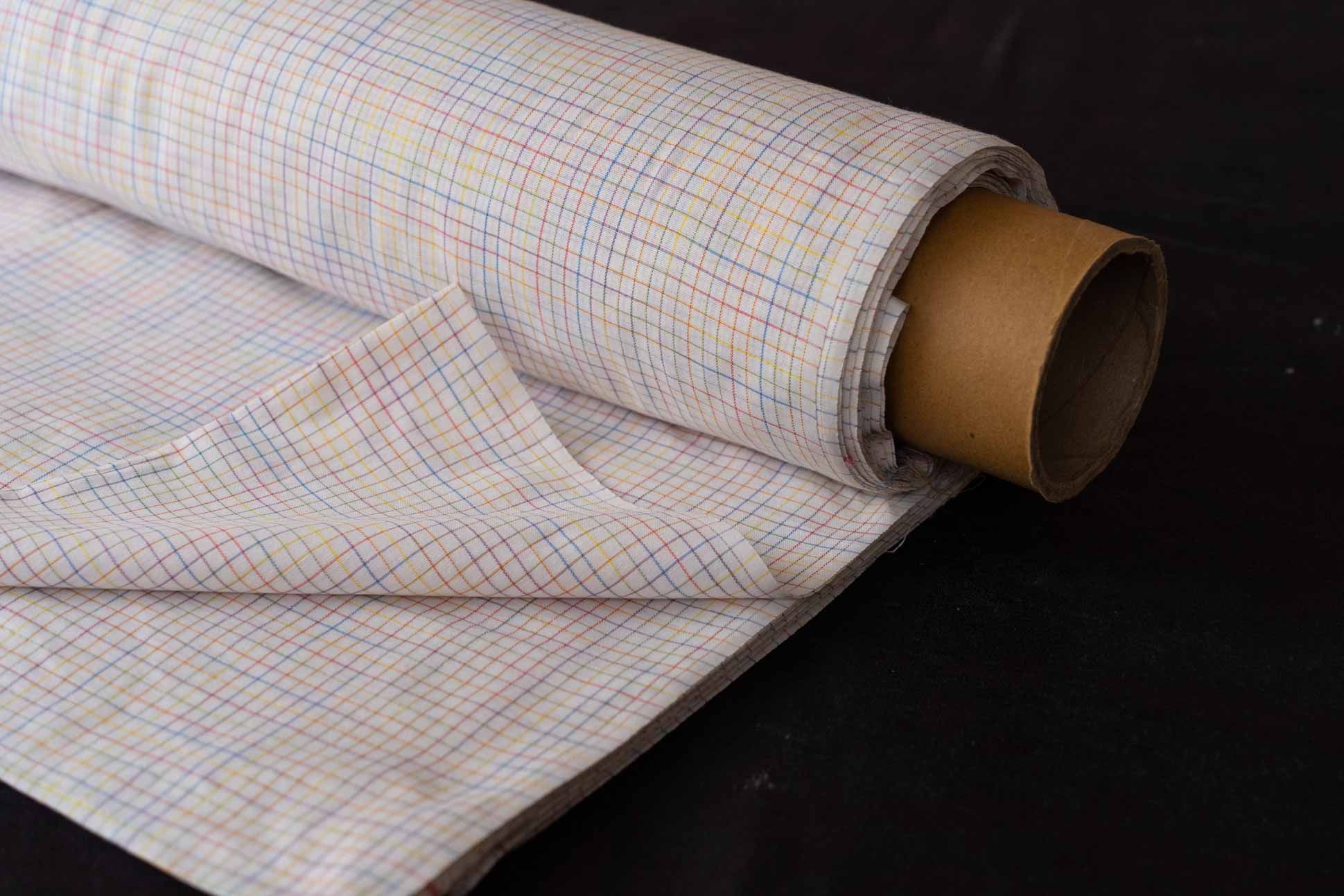 White Checks Khari Cotton Blend Fabric