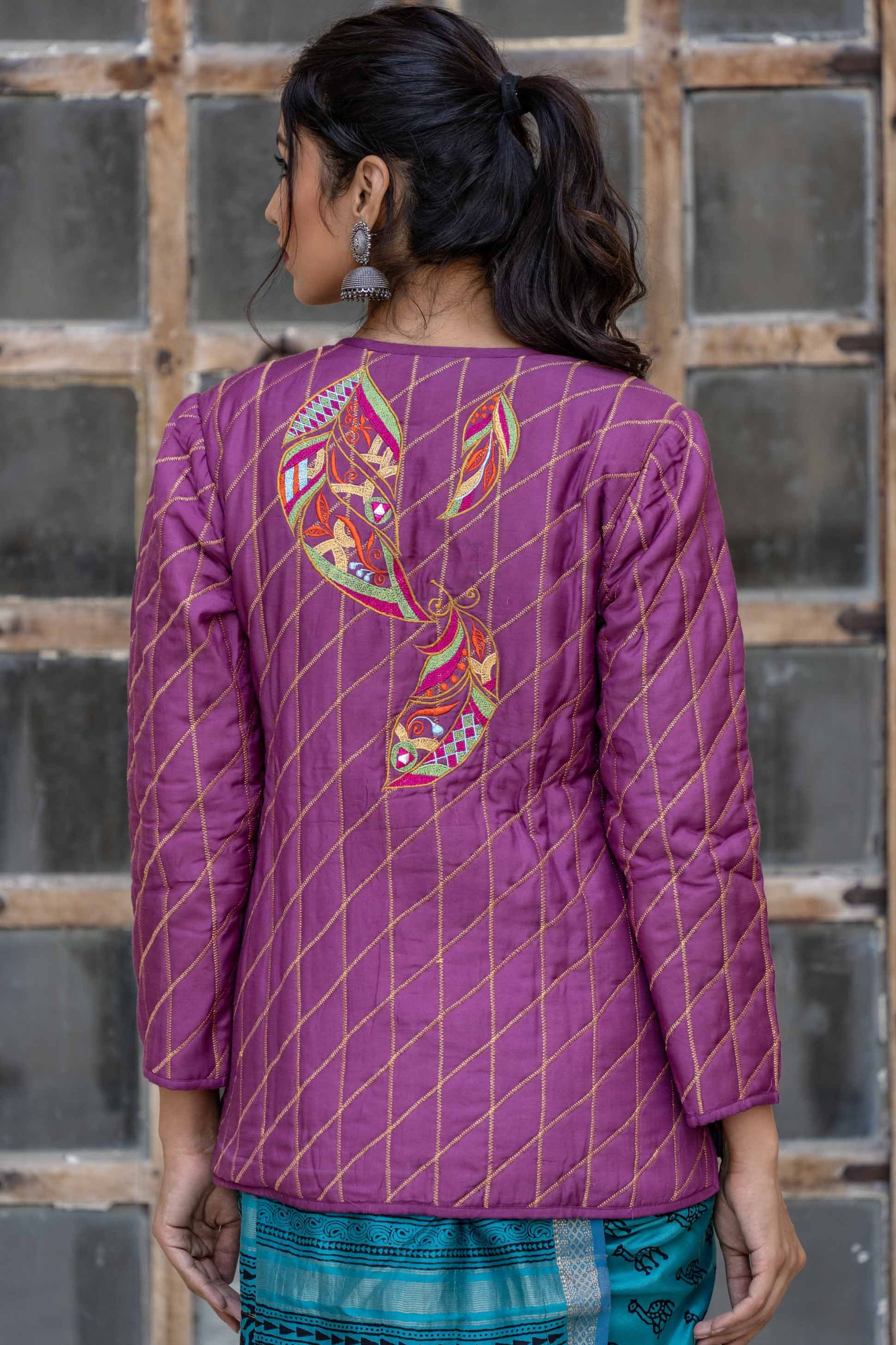 Orchid Purple Embroidered Quilted Silk Jacket