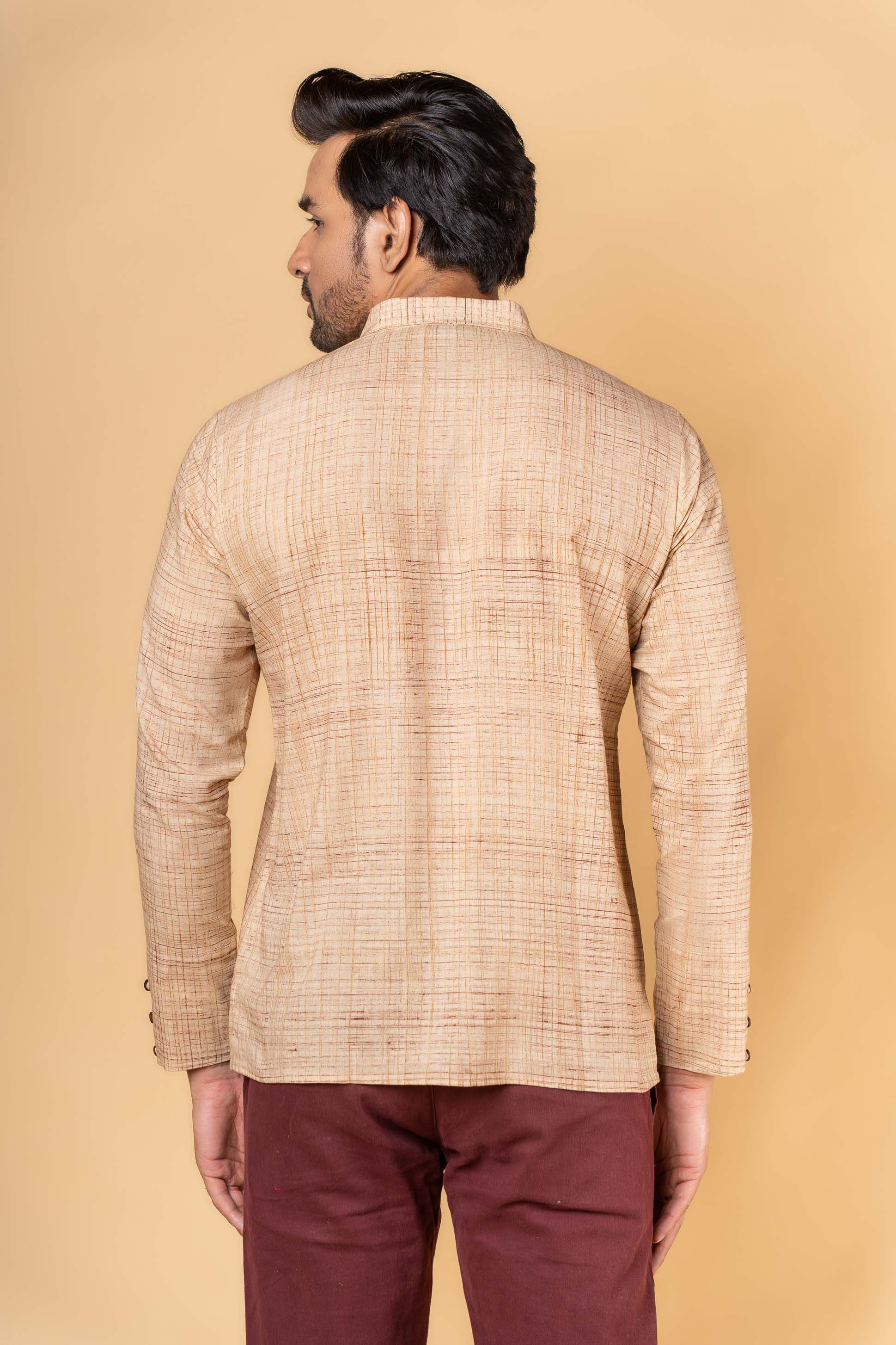 Camel Brown Embroidered Block Printed Kurta