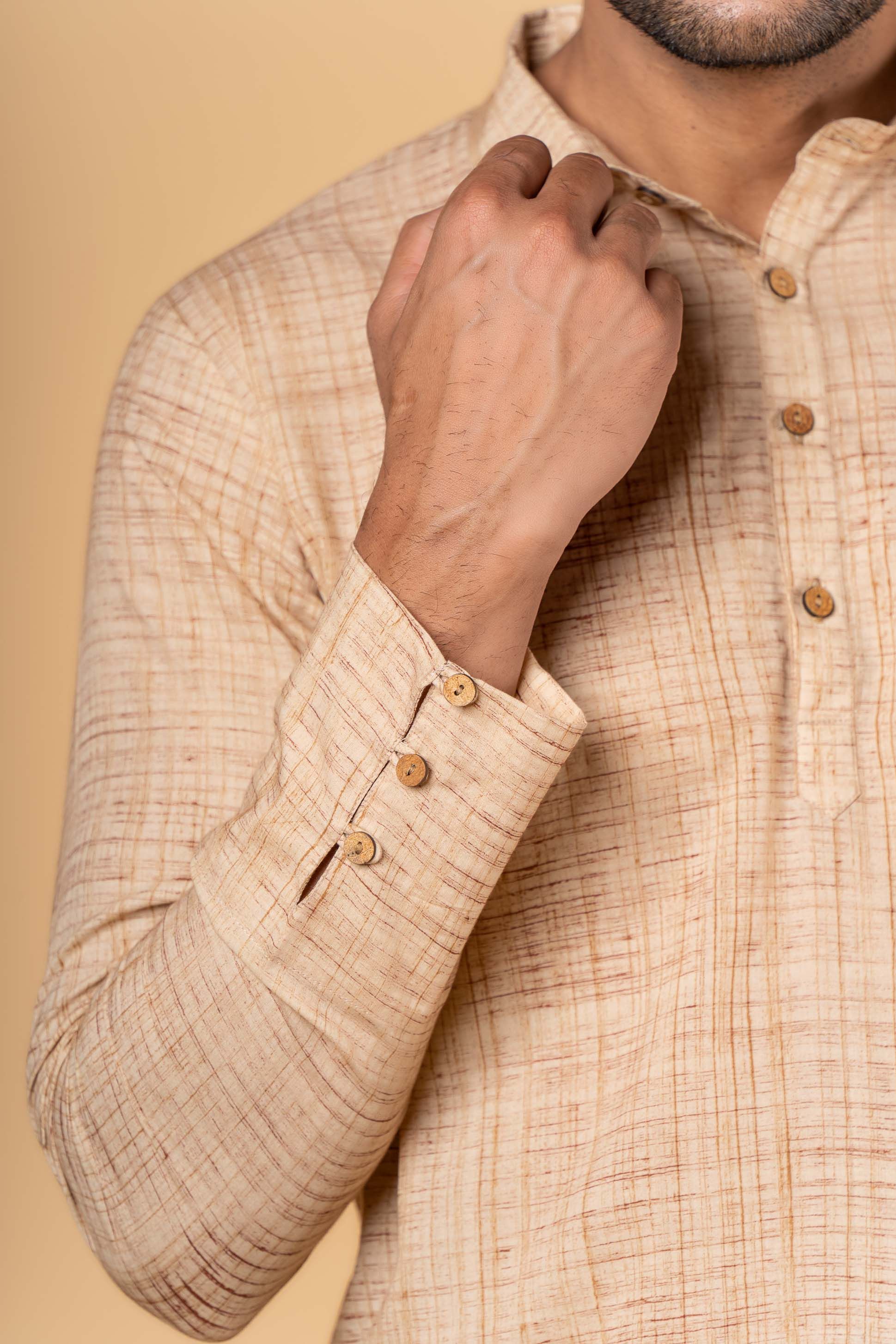 Camel Brown Embroidered Block Printed Kurta