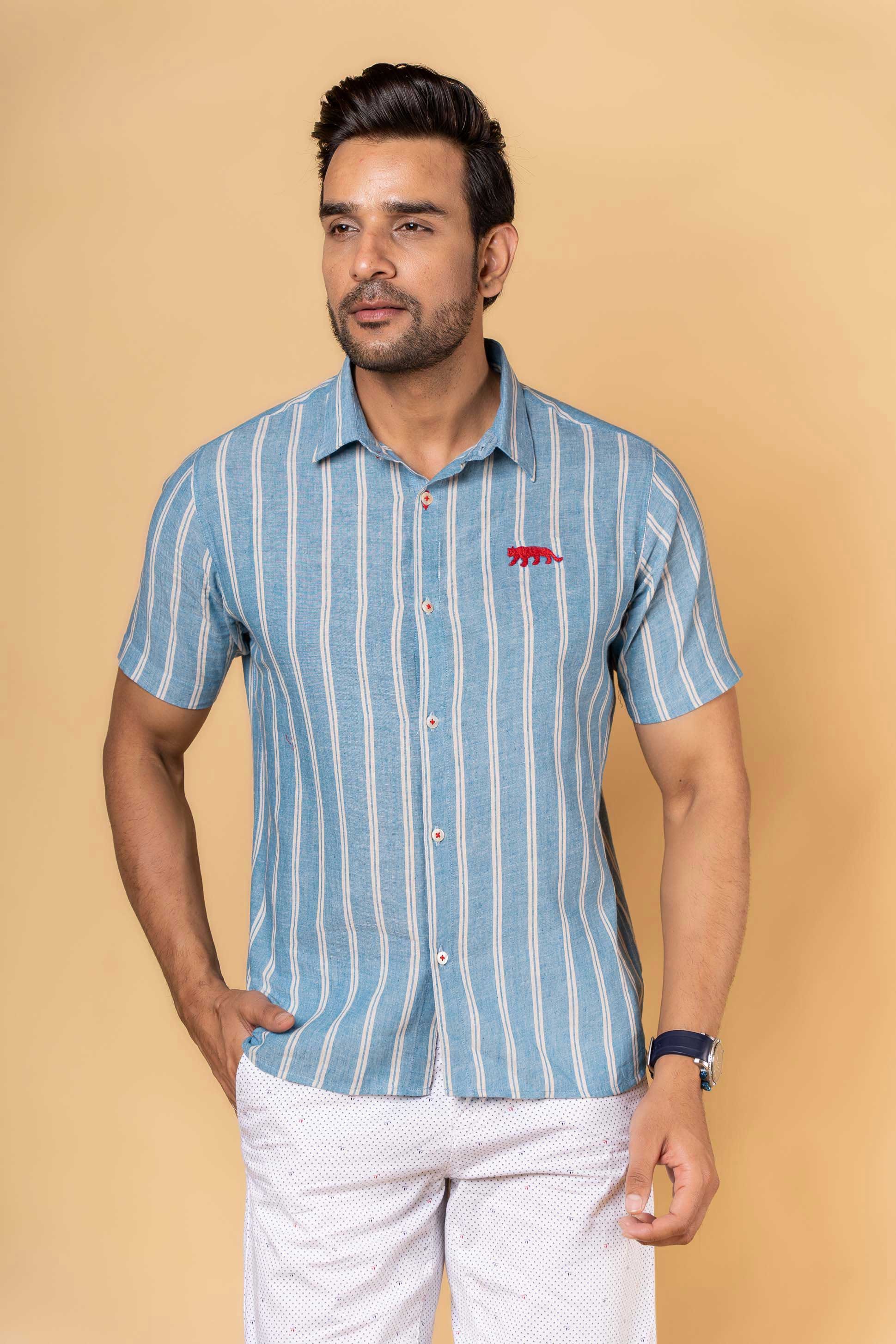 Blue Handloom Khari Cotton Men Shirt