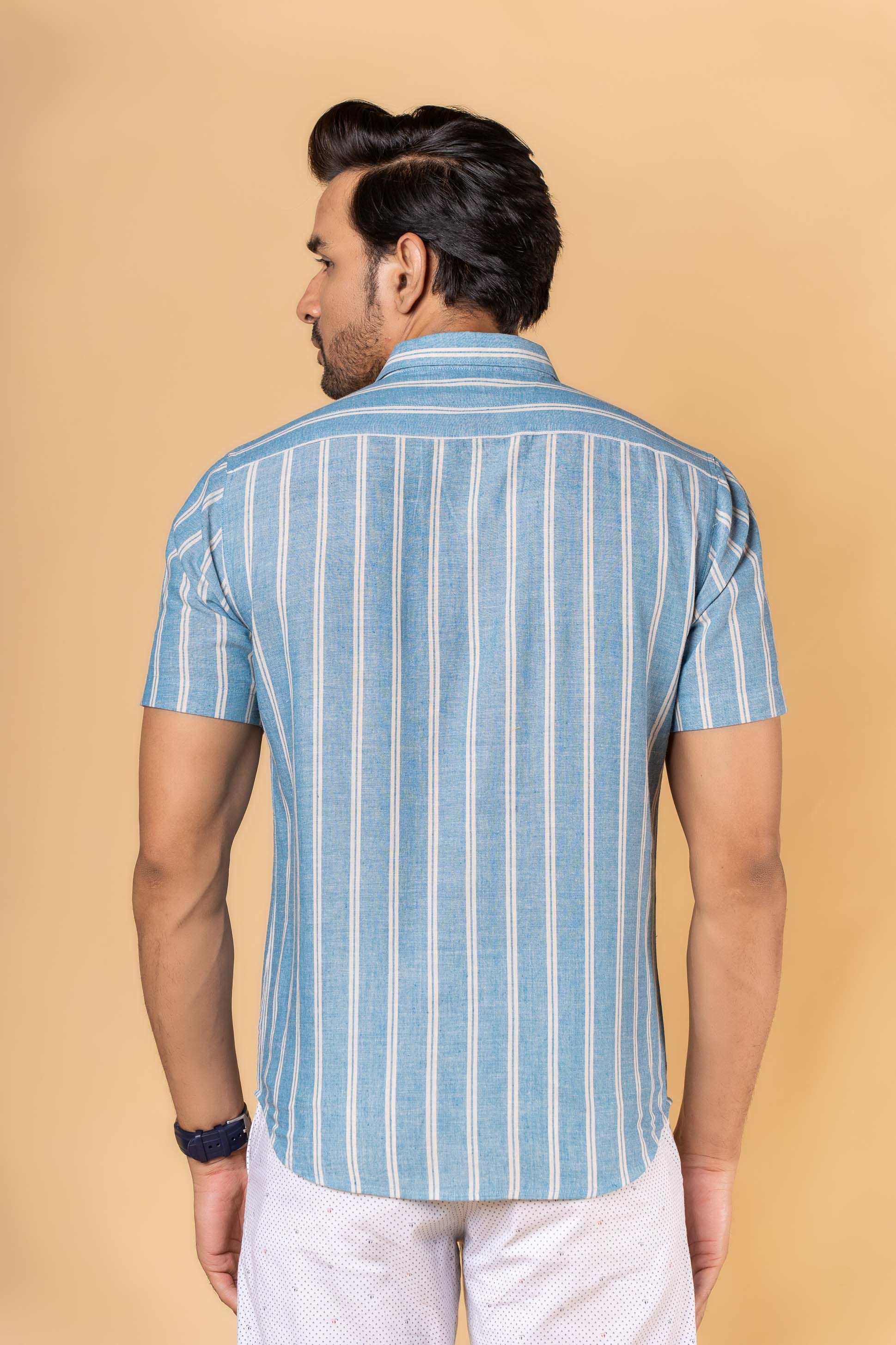 Blue Handloom Khari Cotton Men Shirt