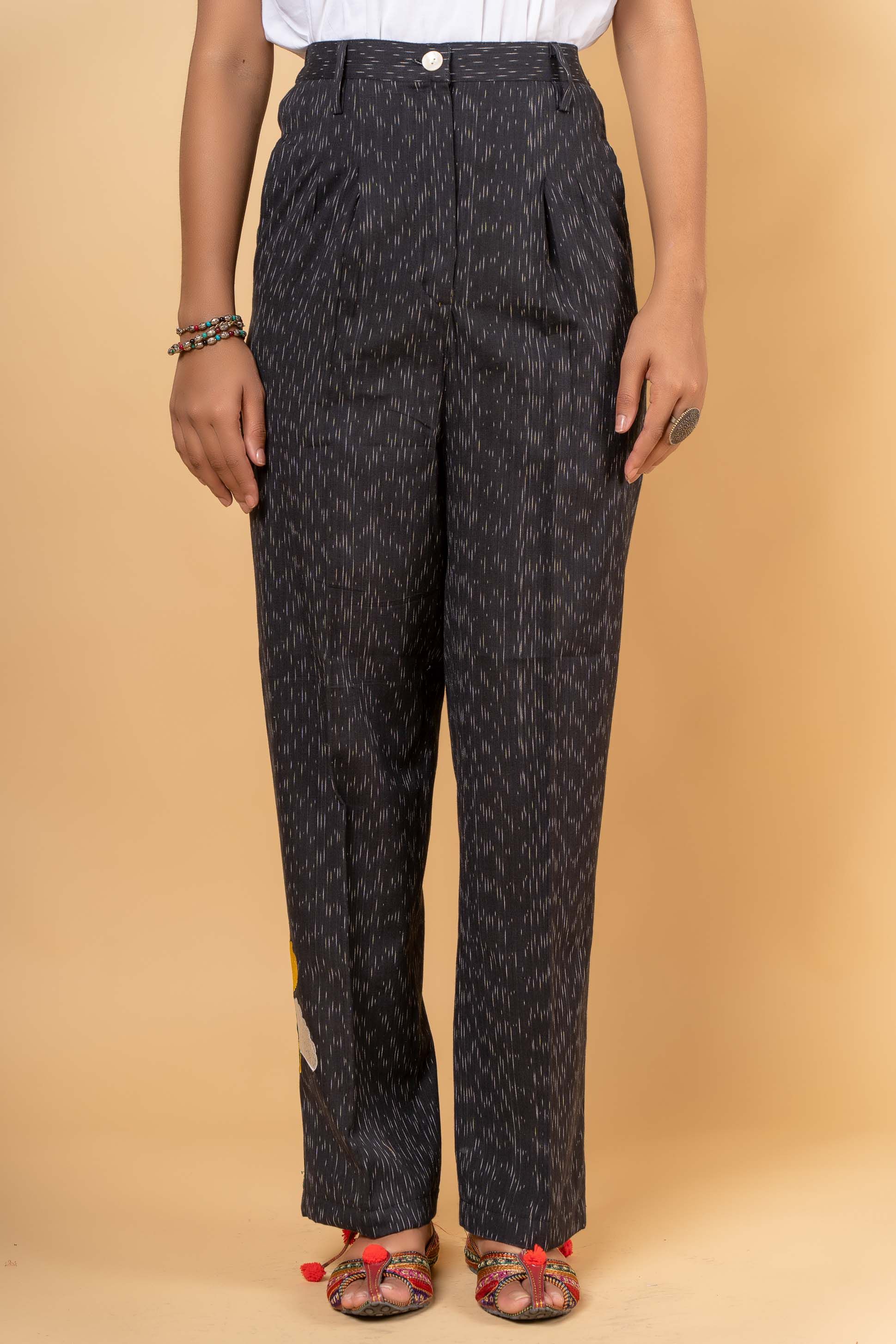 Ikat Embroidered High Waist Pant