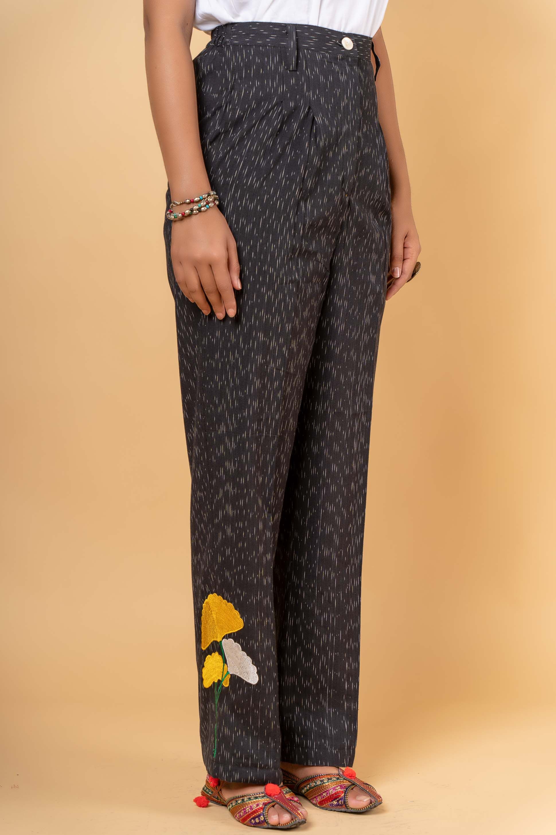 Ikat Embroidered High Waist Pant