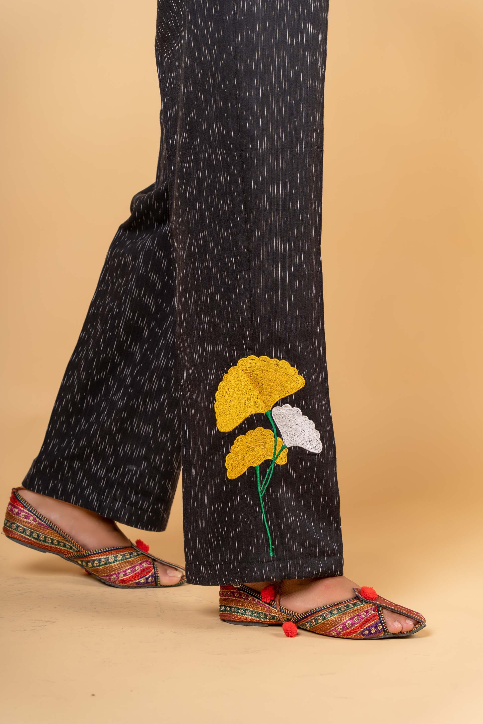 Ikat Embroidered High Waist Pant