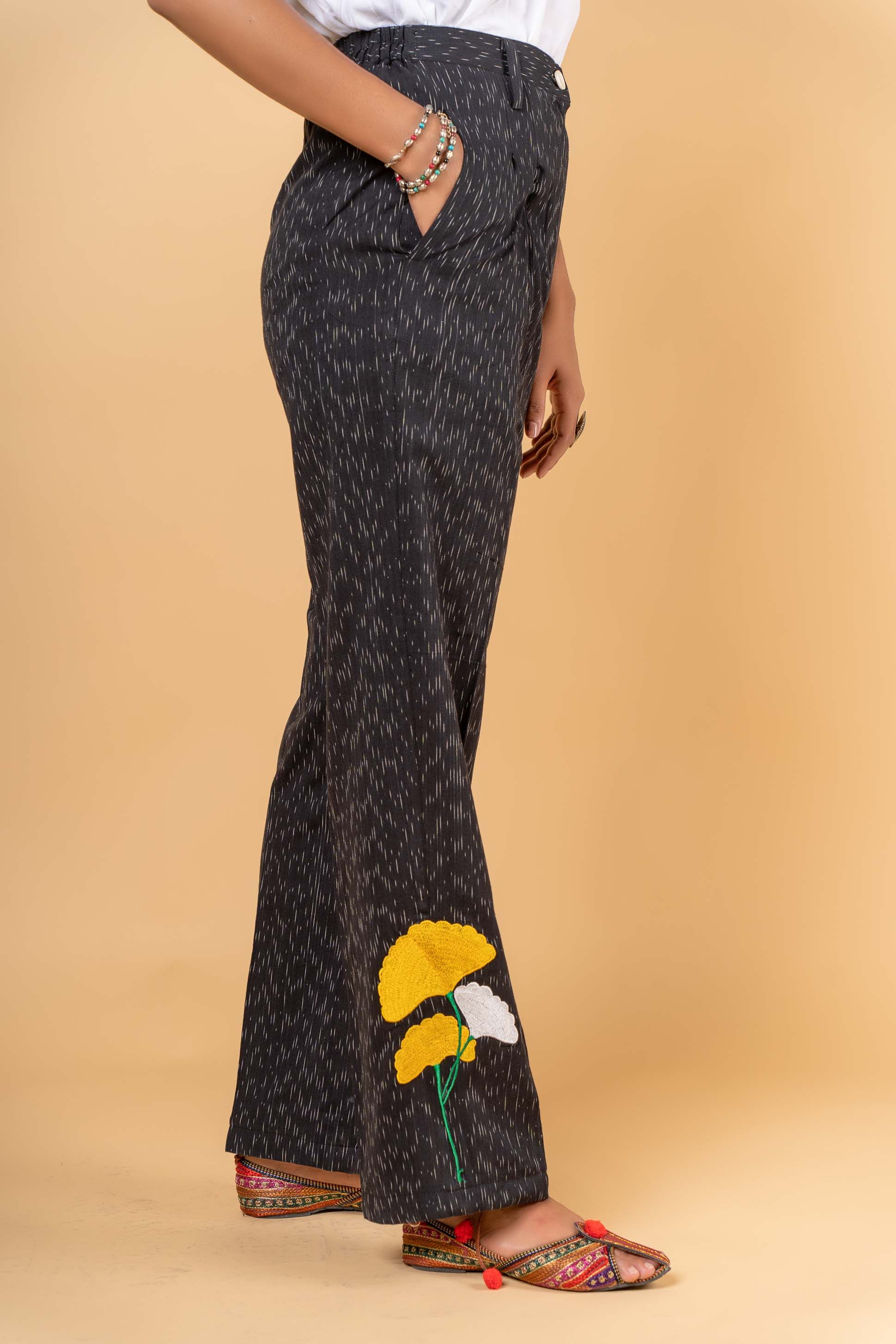 Ikat Embroidered High Waist Pant