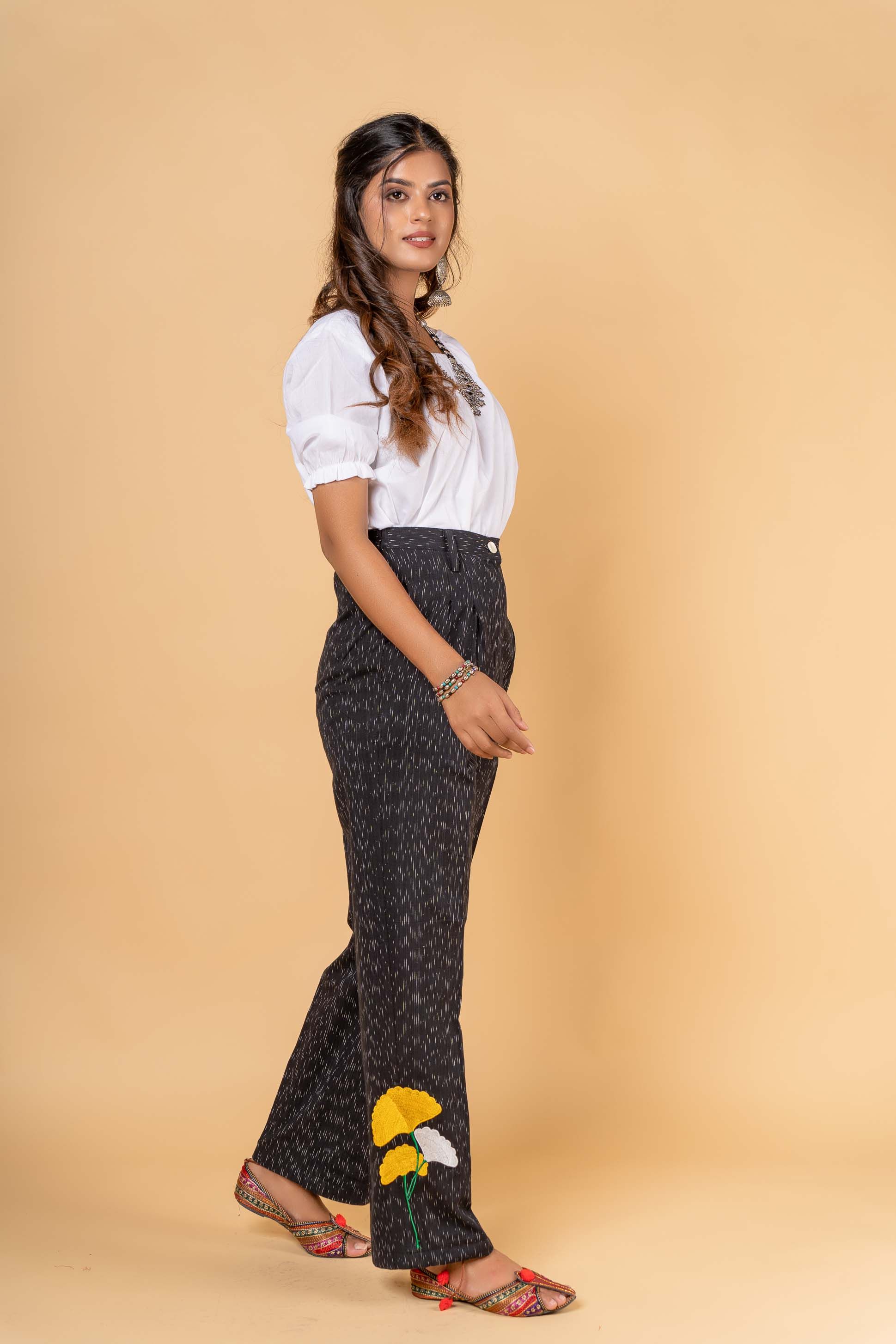 Ikat Embroidered High Waist Pant