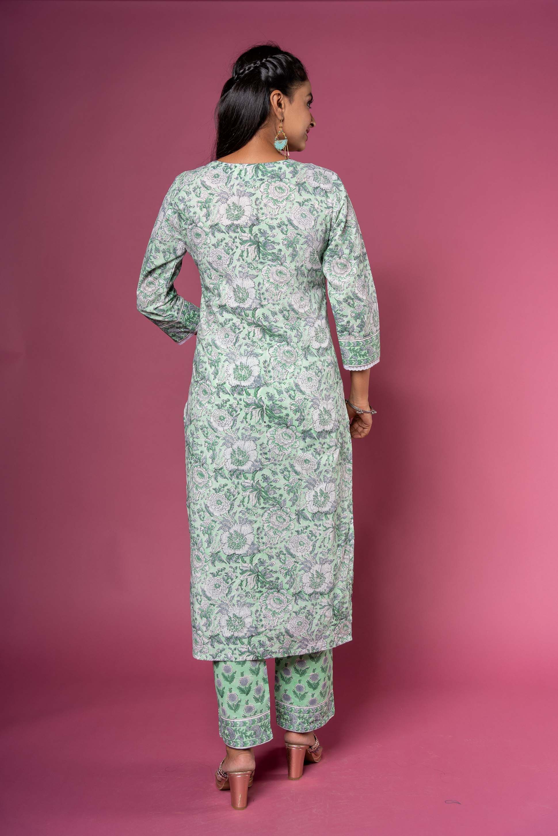 Green Ash Block Printed Kurta 