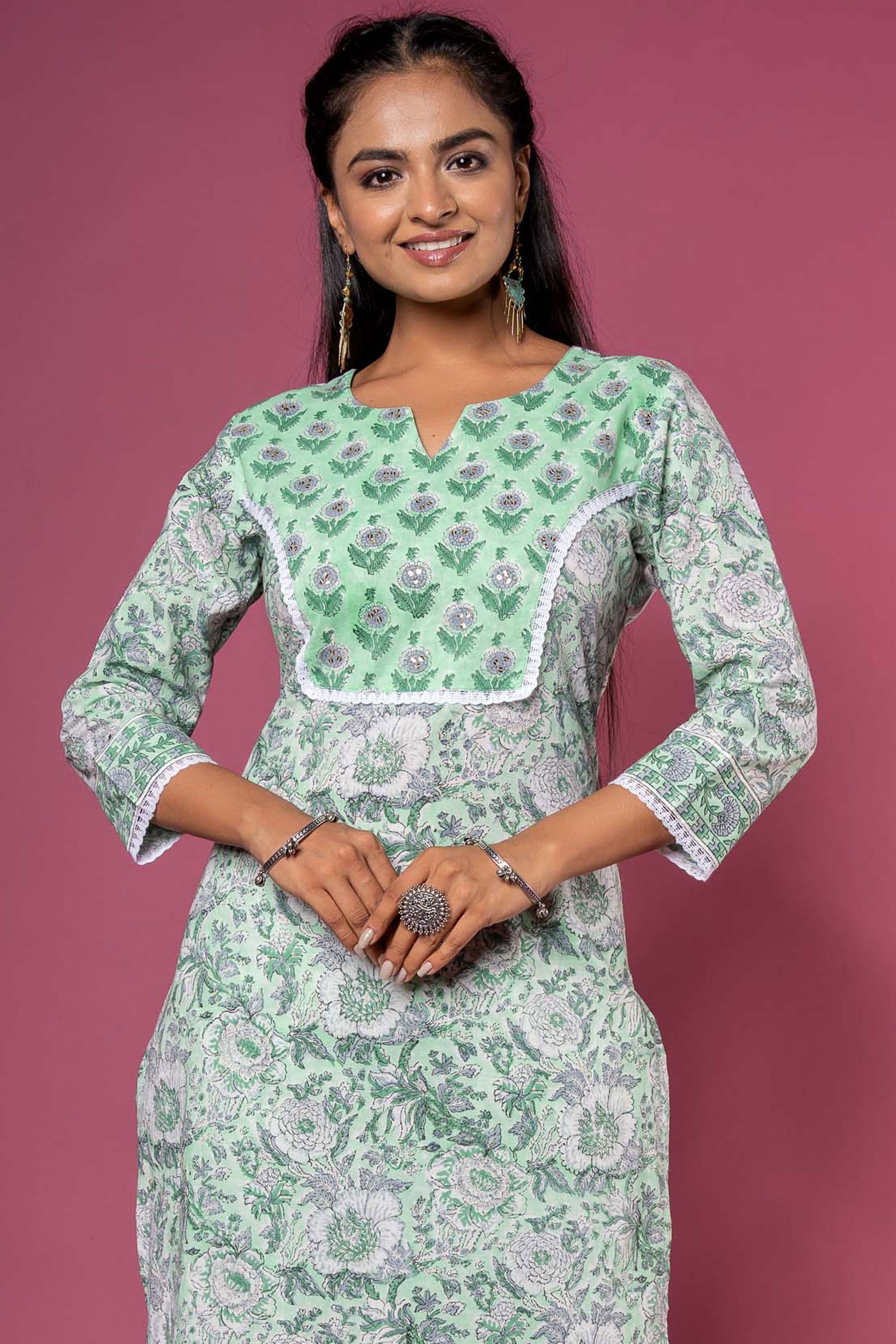 Green Ash Block Printed Kurta 