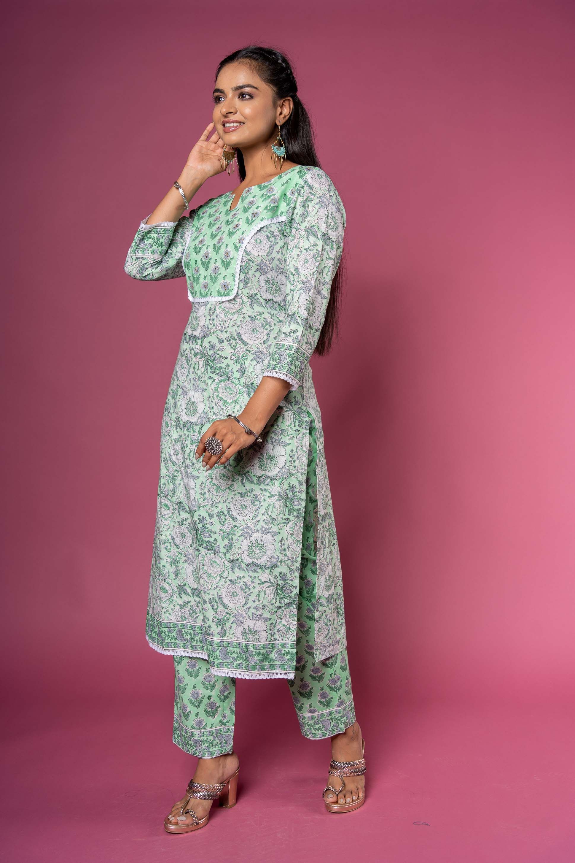 Green Ash Block Printed Kurta 