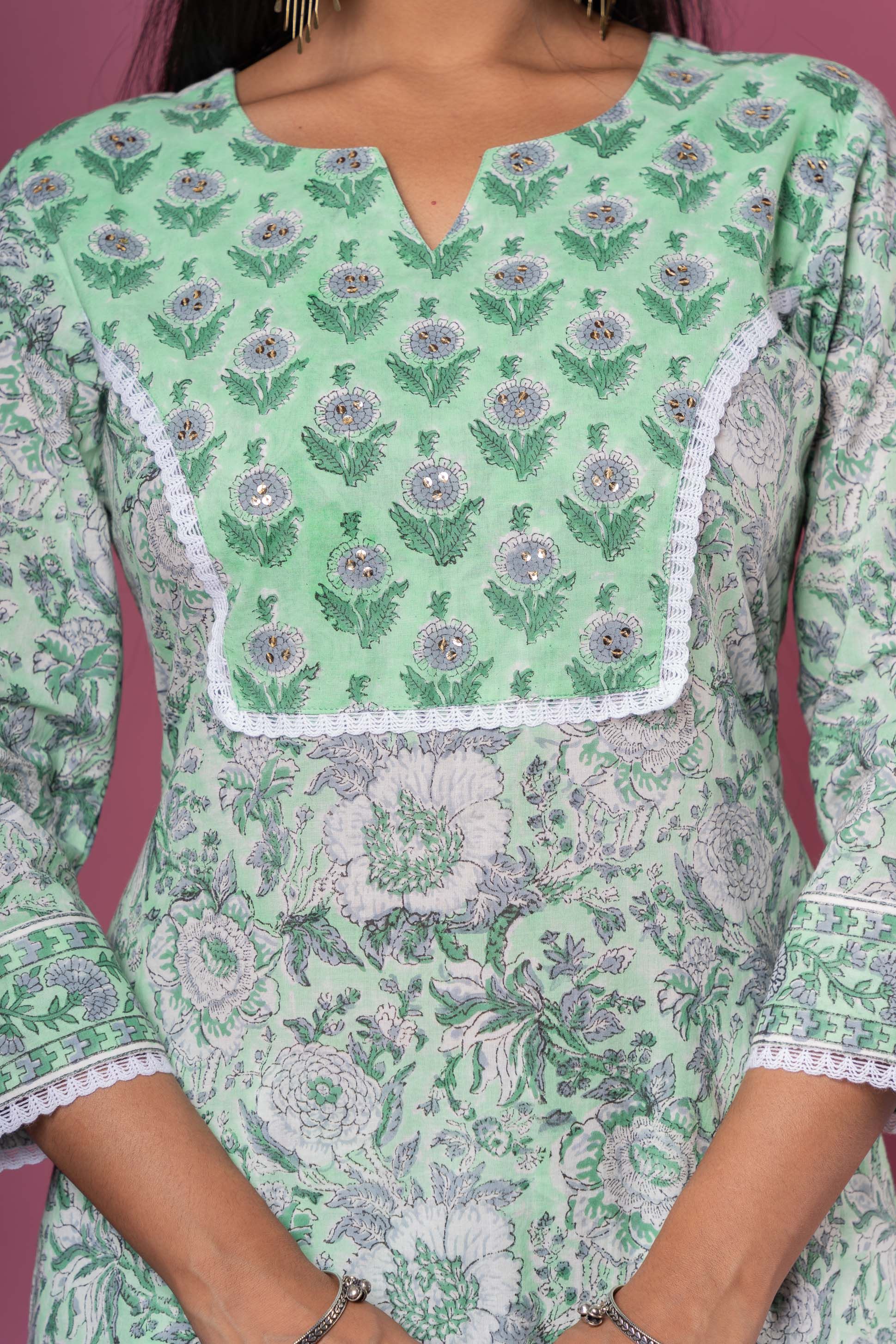 Green Ash Block Printed Kurta 