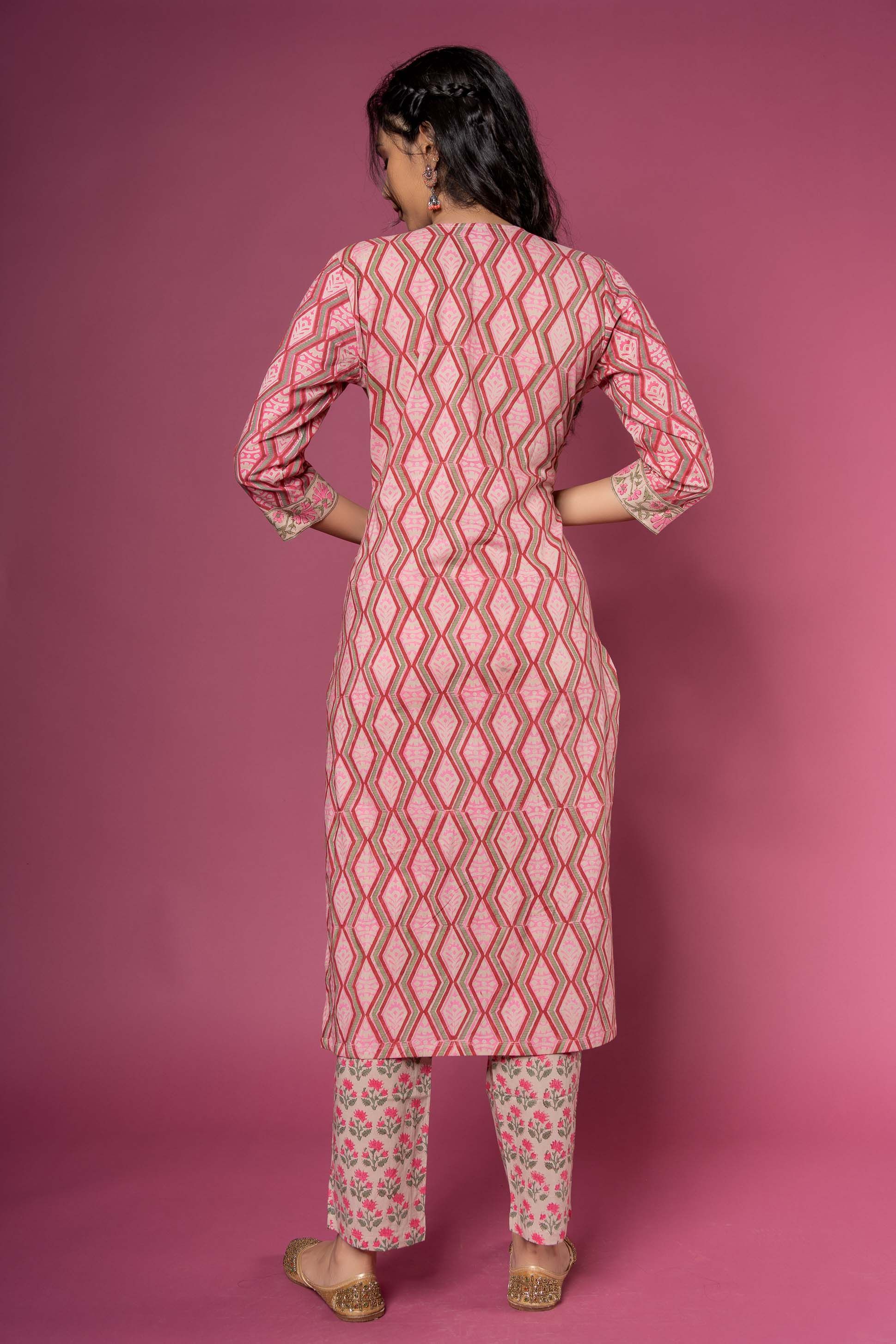 Pink Diamond Block Printed Kurta 