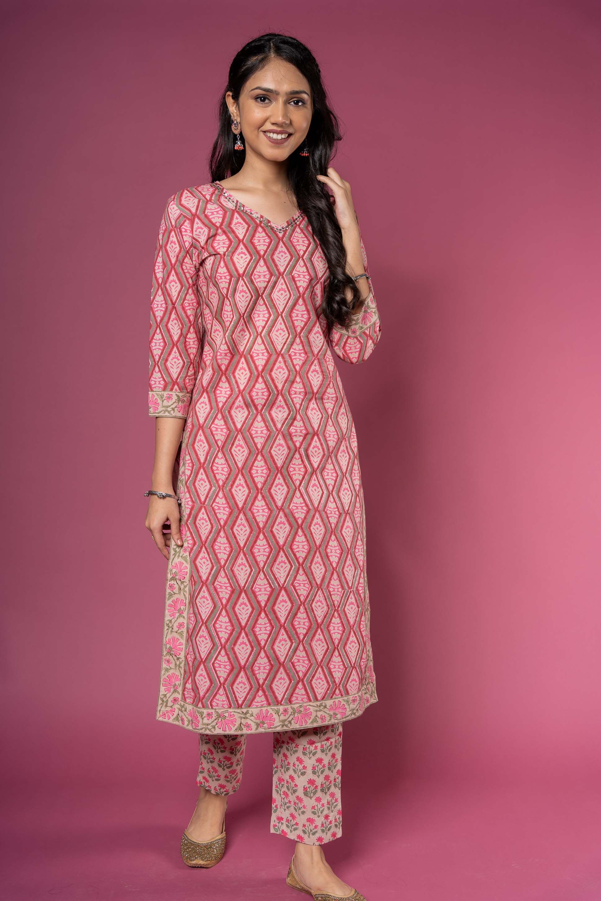 Pink Diamond Block Printed Kurta 