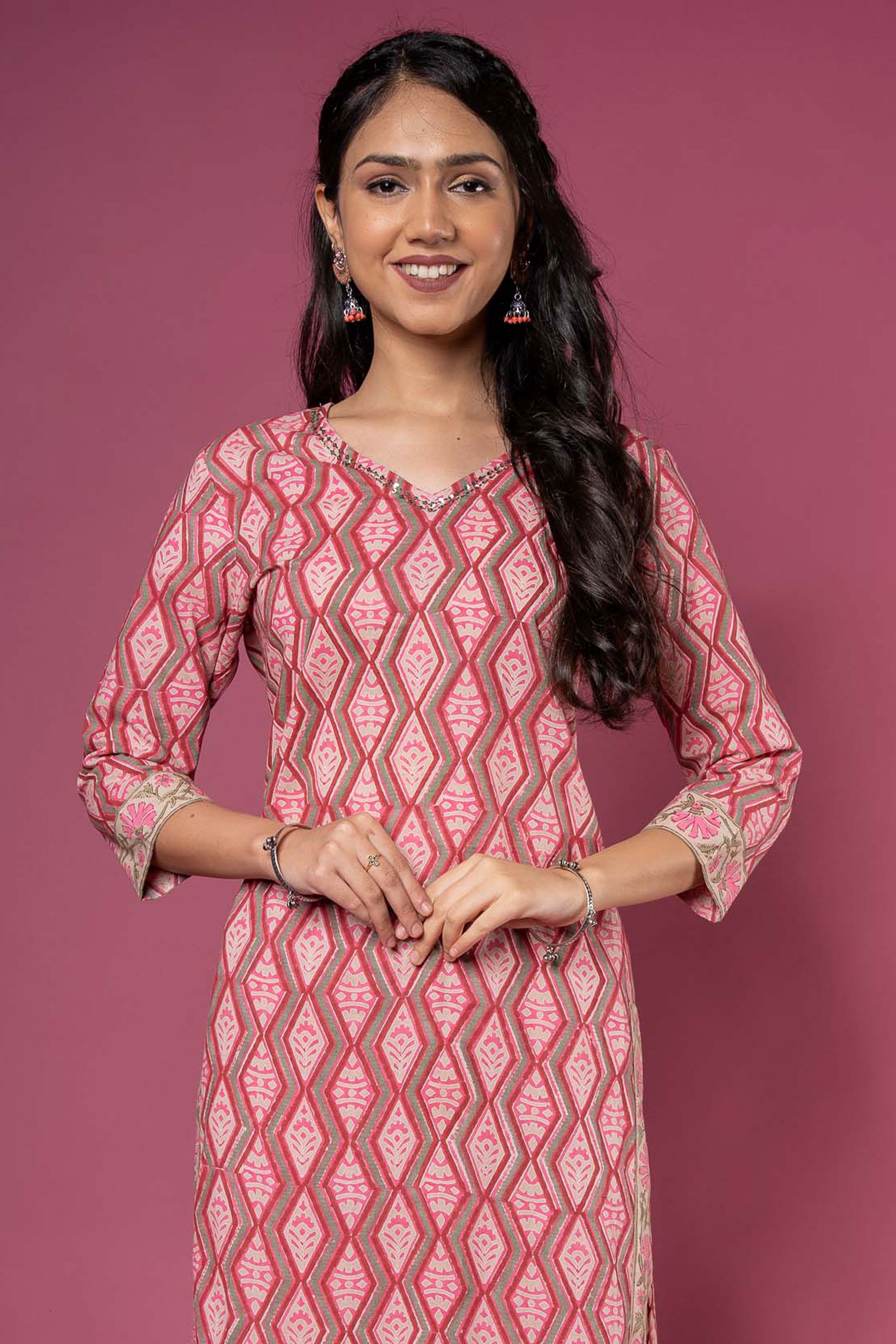 Pink Diamond Block Printed Kurta 