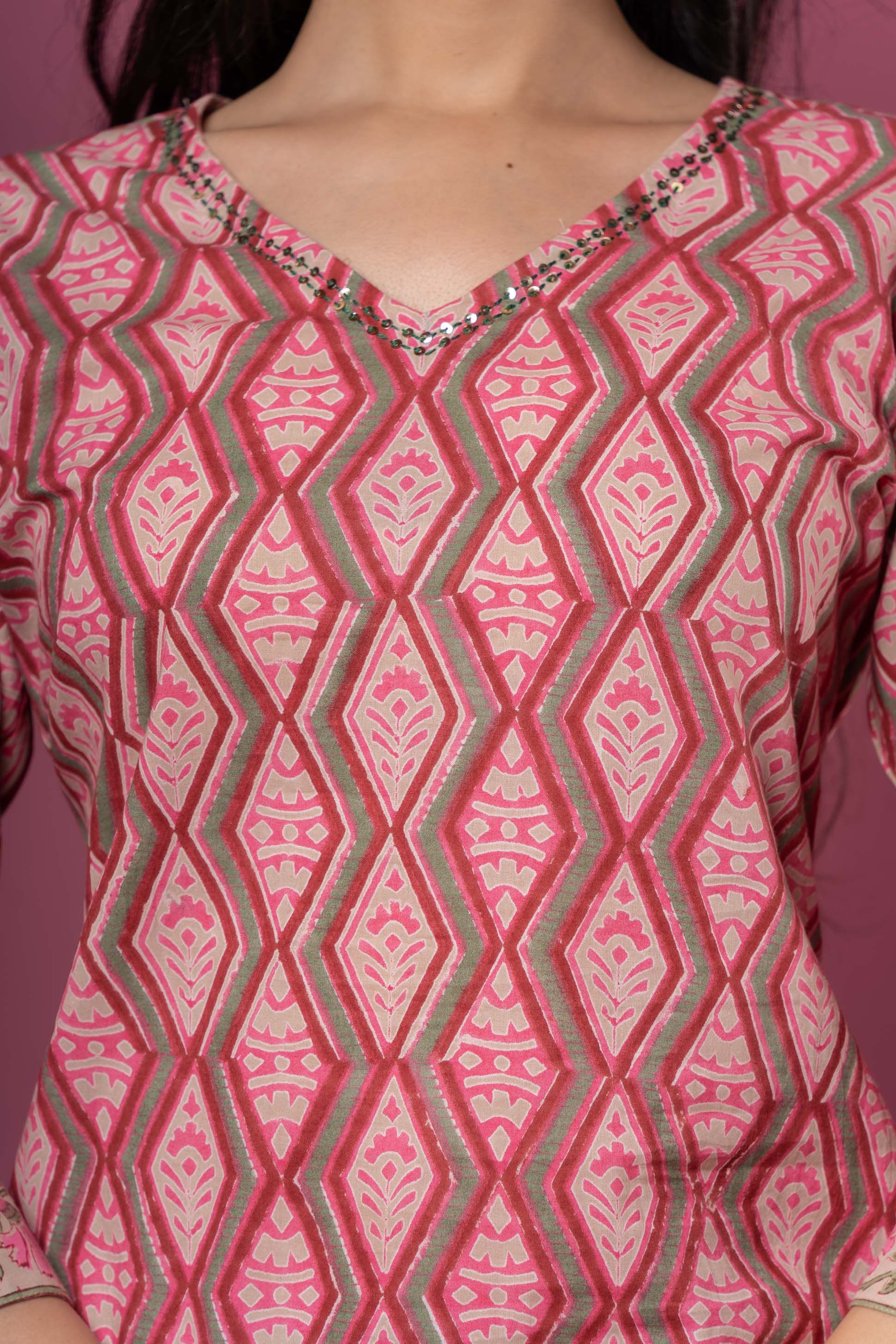 Pink Diamond Block Printed Kurta 