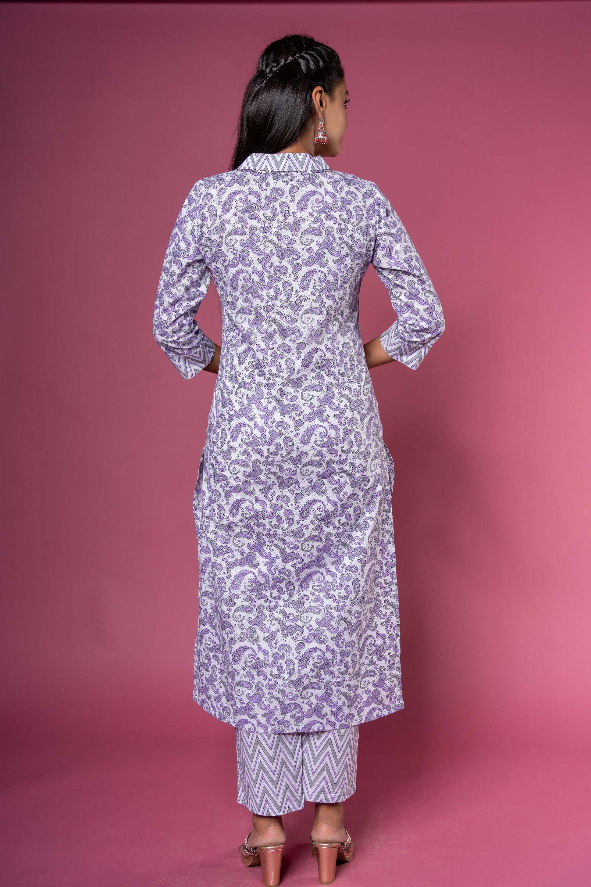 Violet Paisley Block Printed Kurta 