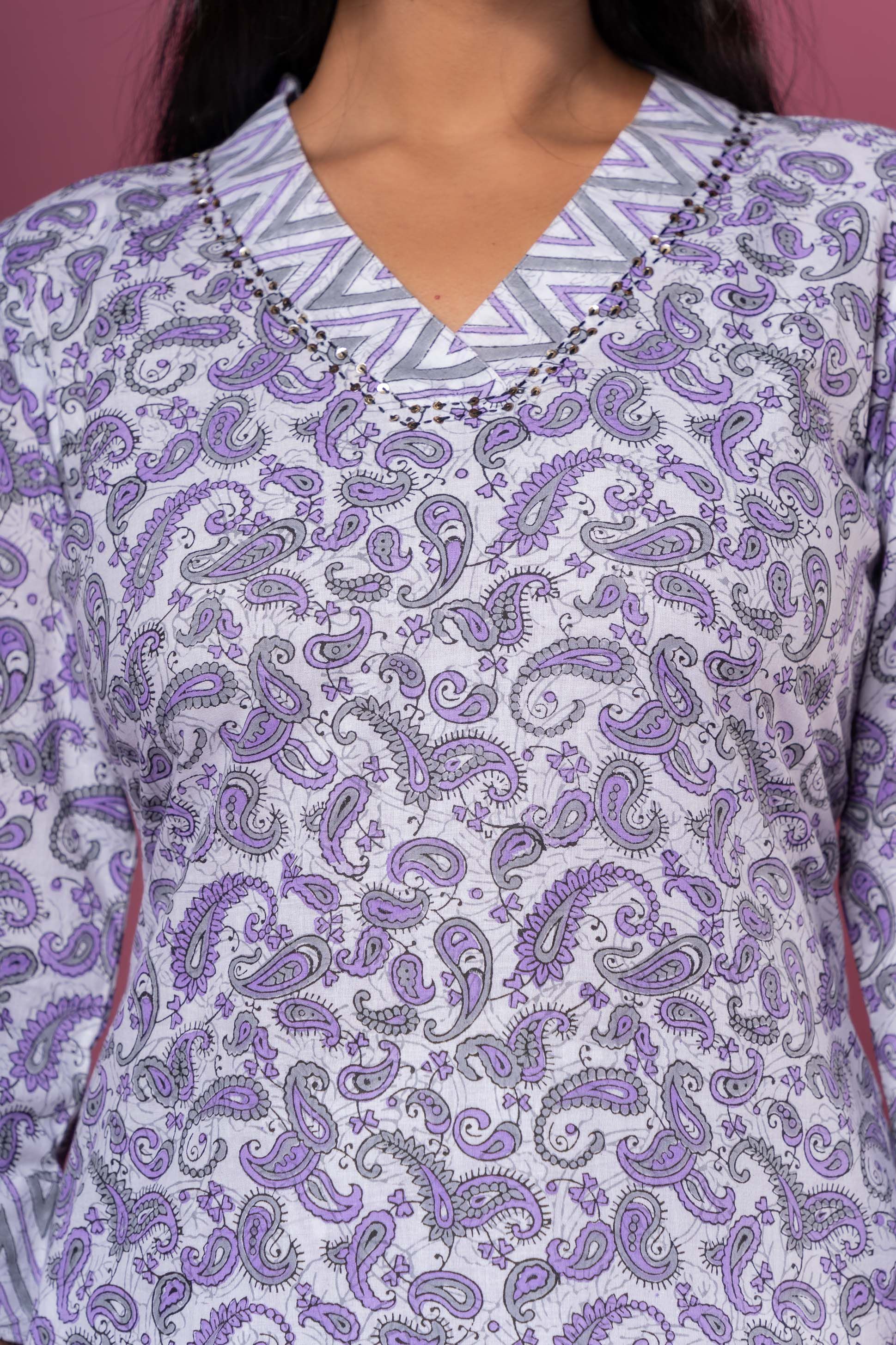 Violet Paisley Block Printed Kurta 