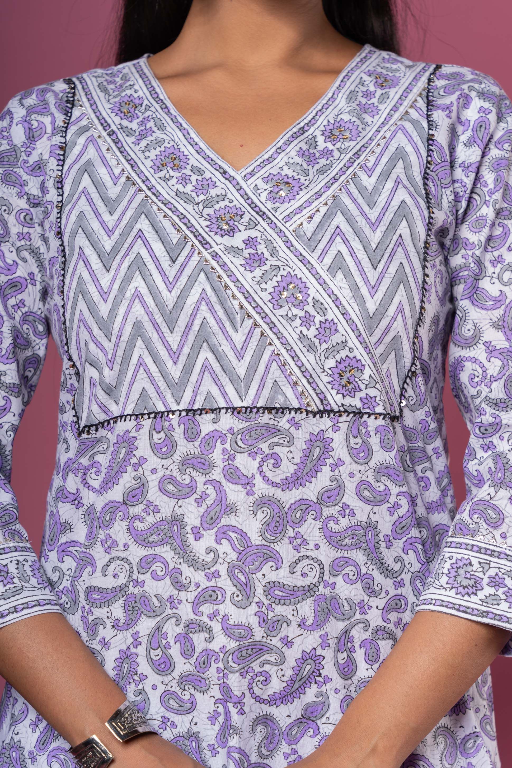 Violet Block Print Kurta 