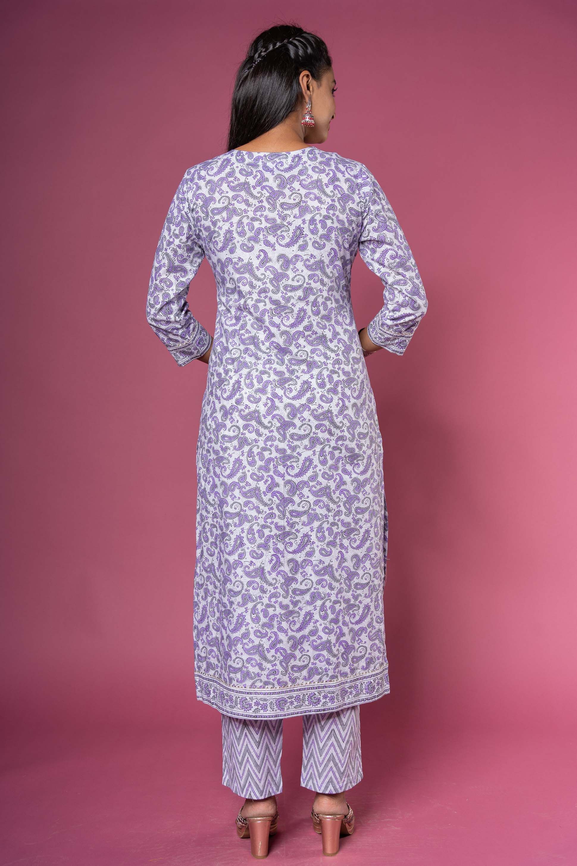 Violet Block Print Kurta 