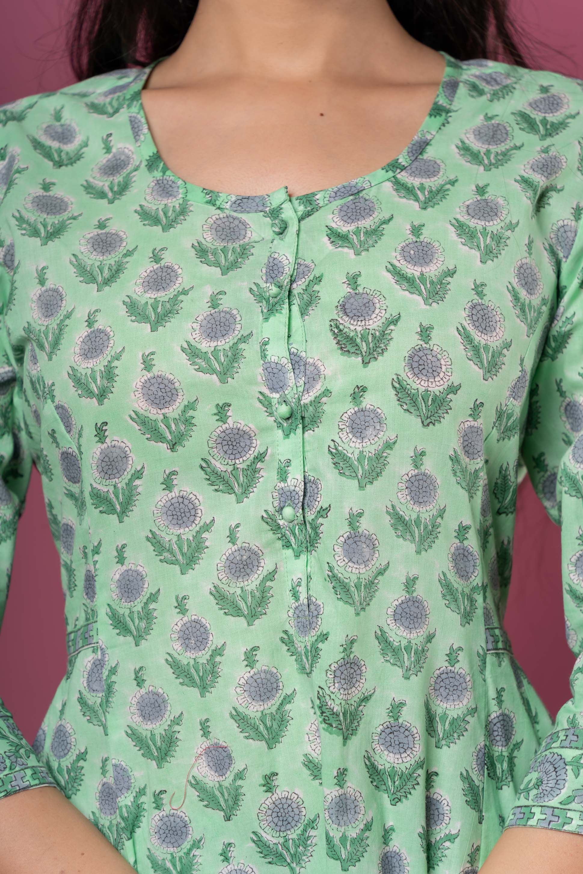 Green Block Printed Anarkali Kurta 