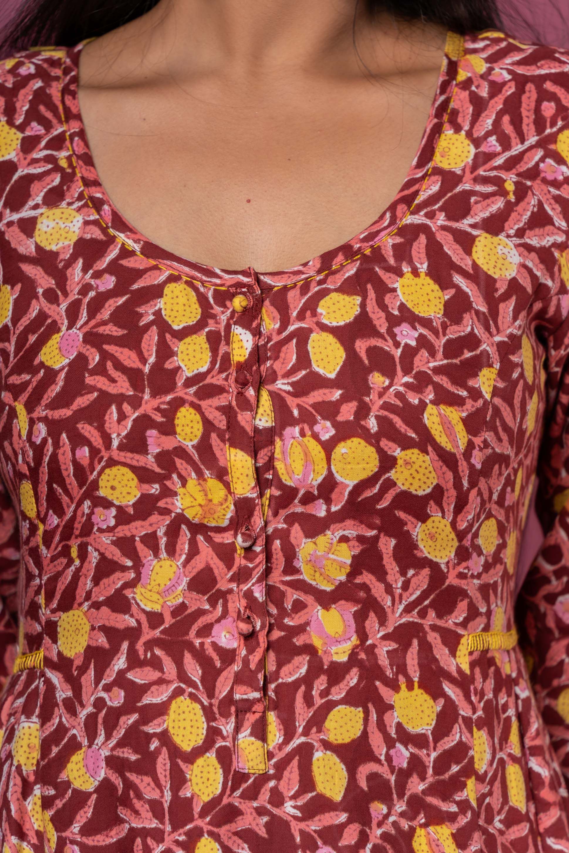 Maroon Block Printed Anarkali Kurta