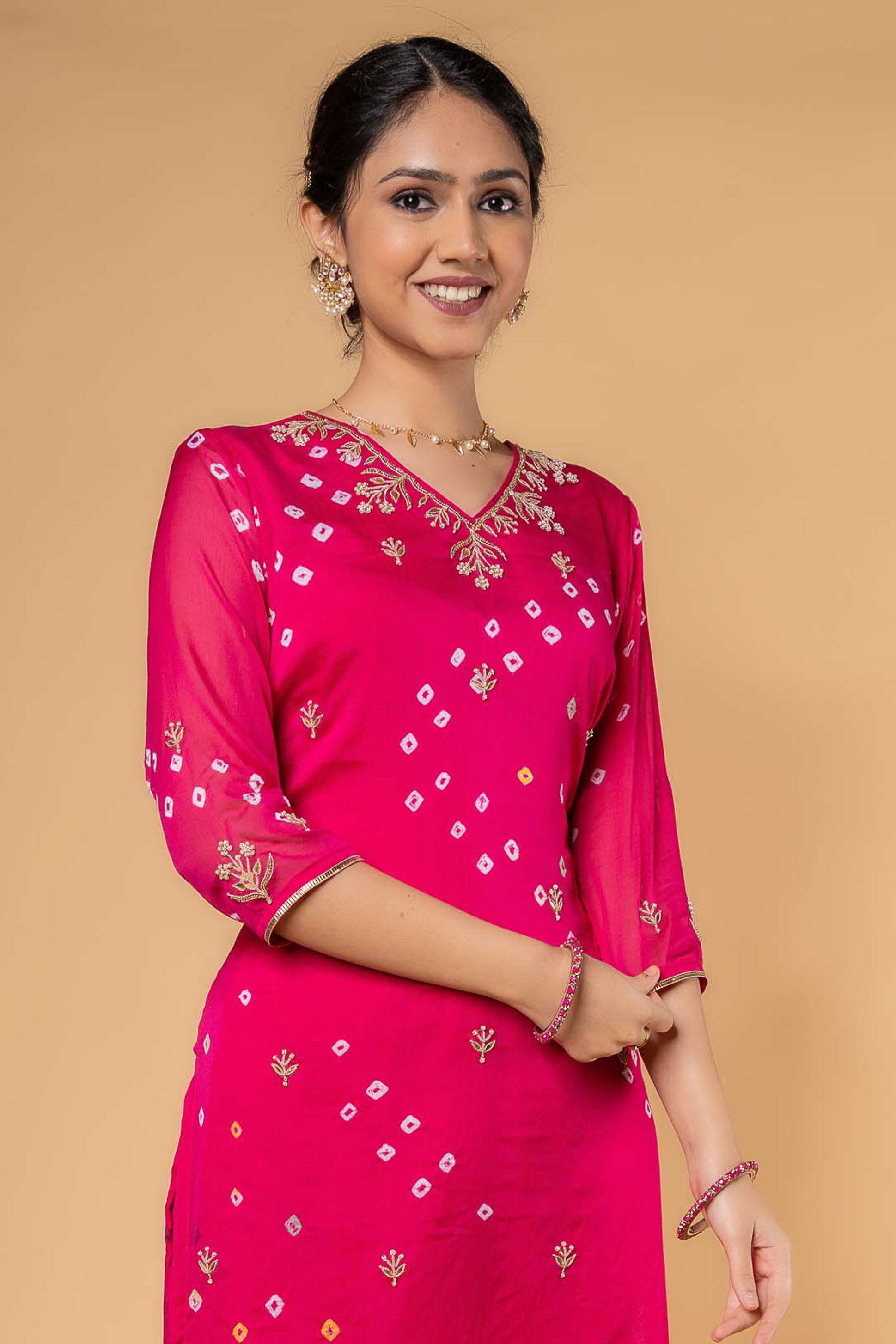 Pink Hand Embroidery Kurta 