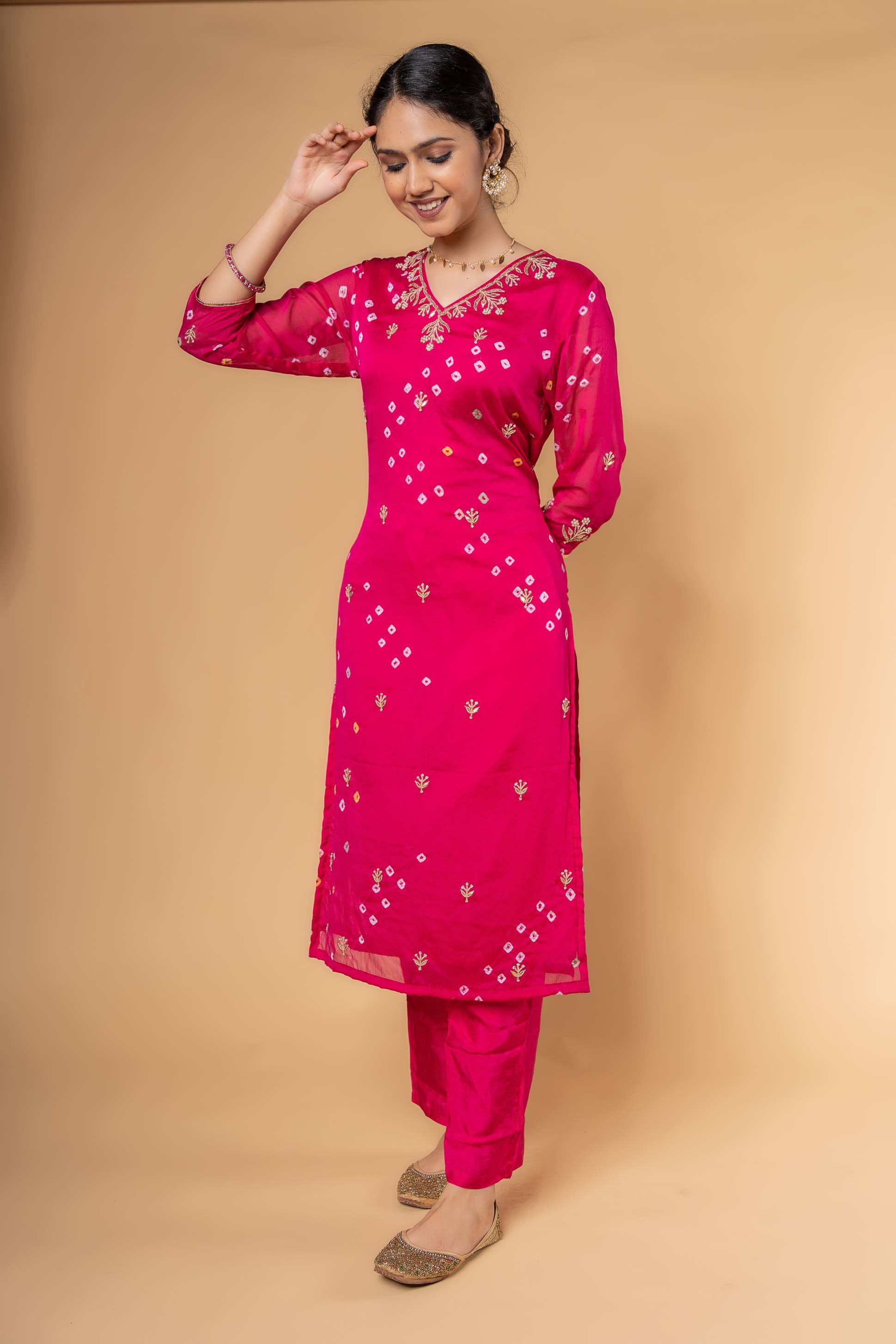 Pink Hand Embroidery Kurta 