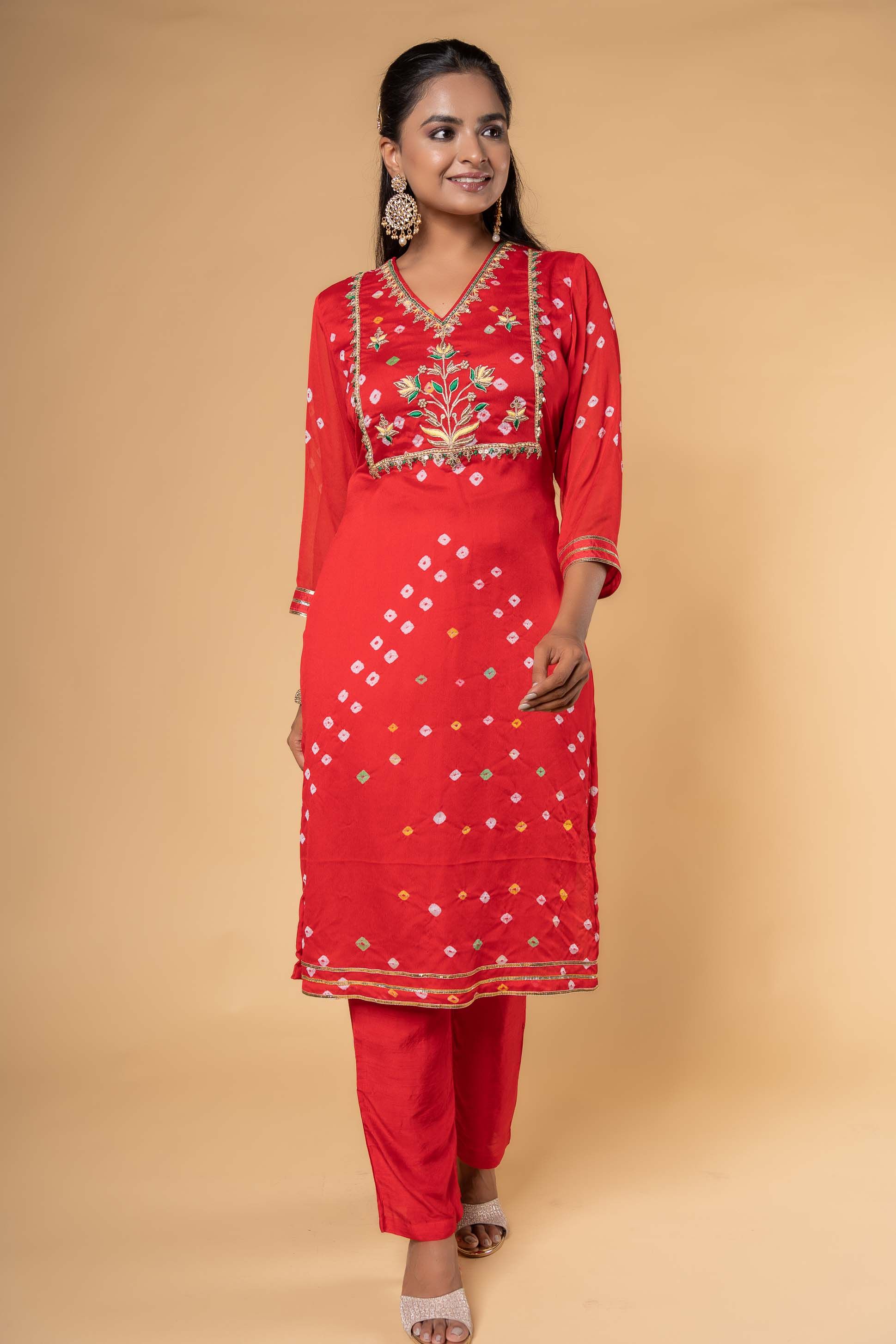 Red Hand Embroidery Kurta 