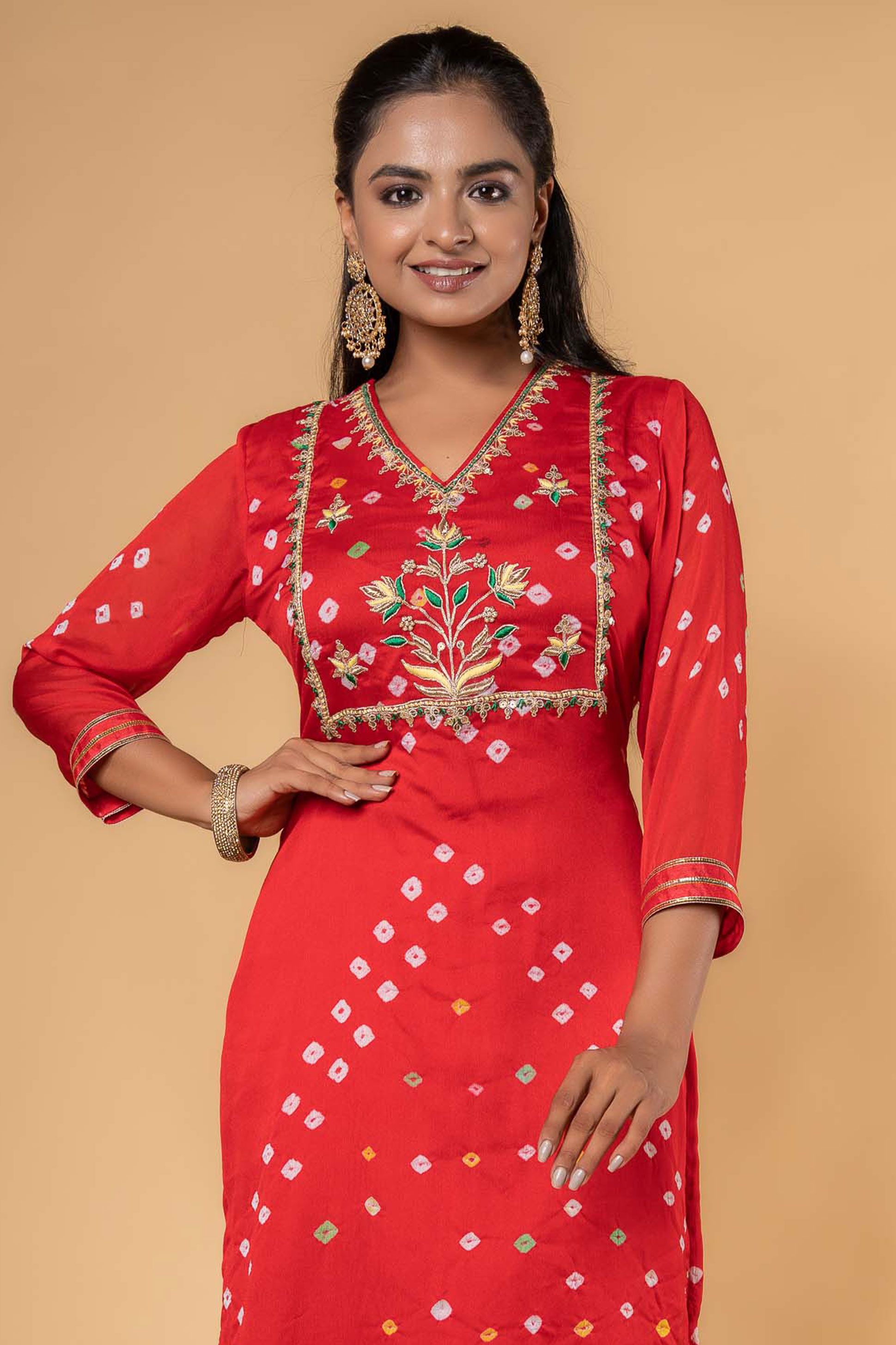 Red Hand Embroidery Kurta 